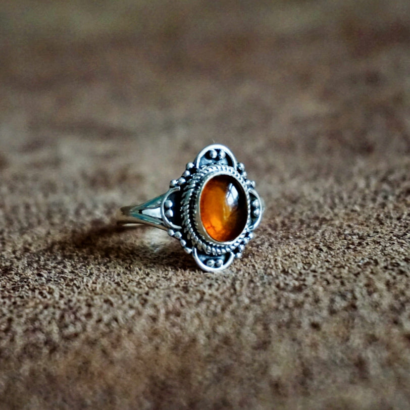 Ring | Sterling zilver &amp; barnsteen | maat 16,75 image 0