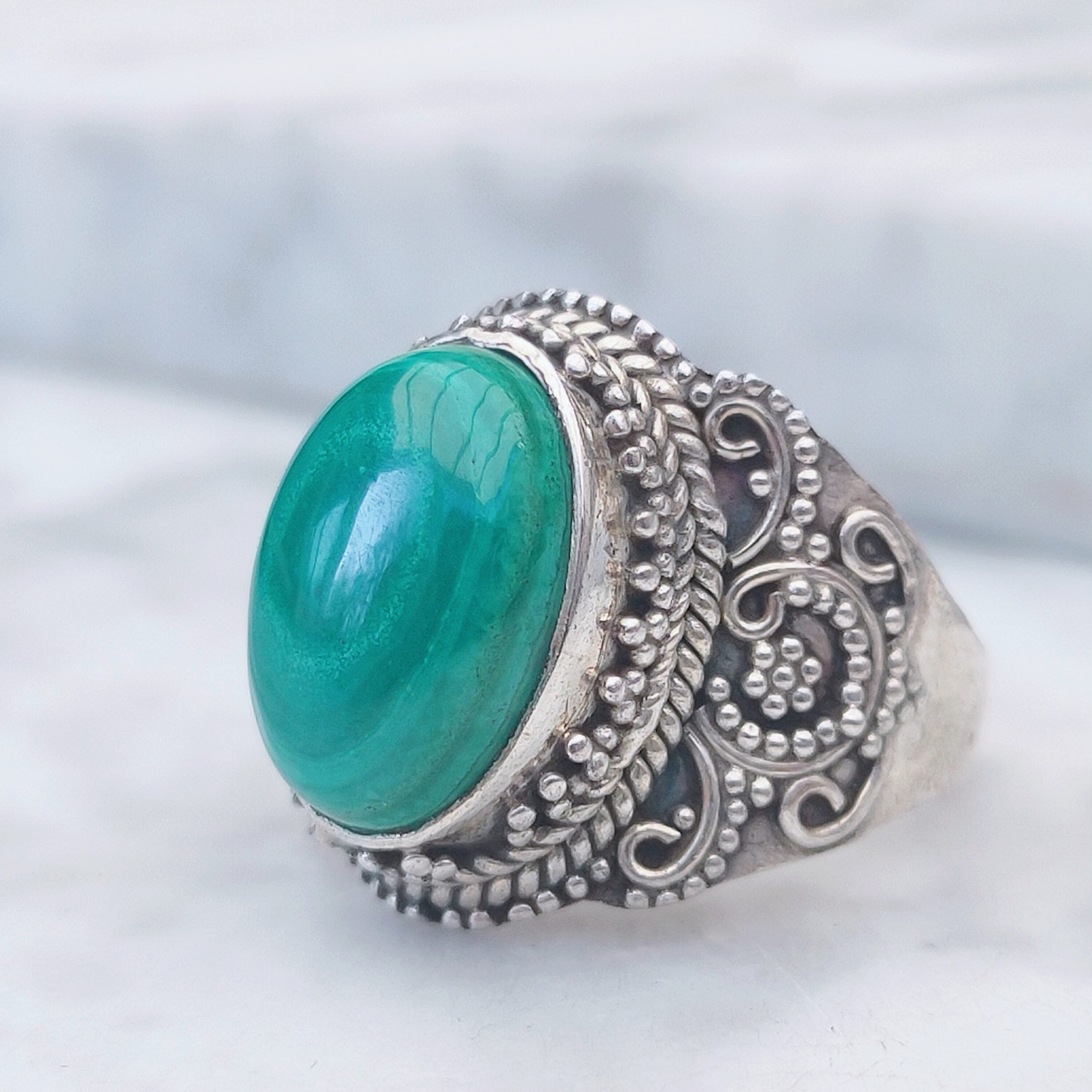 Ring | Sterling zilver & malachiet | maat 18,25 image 1