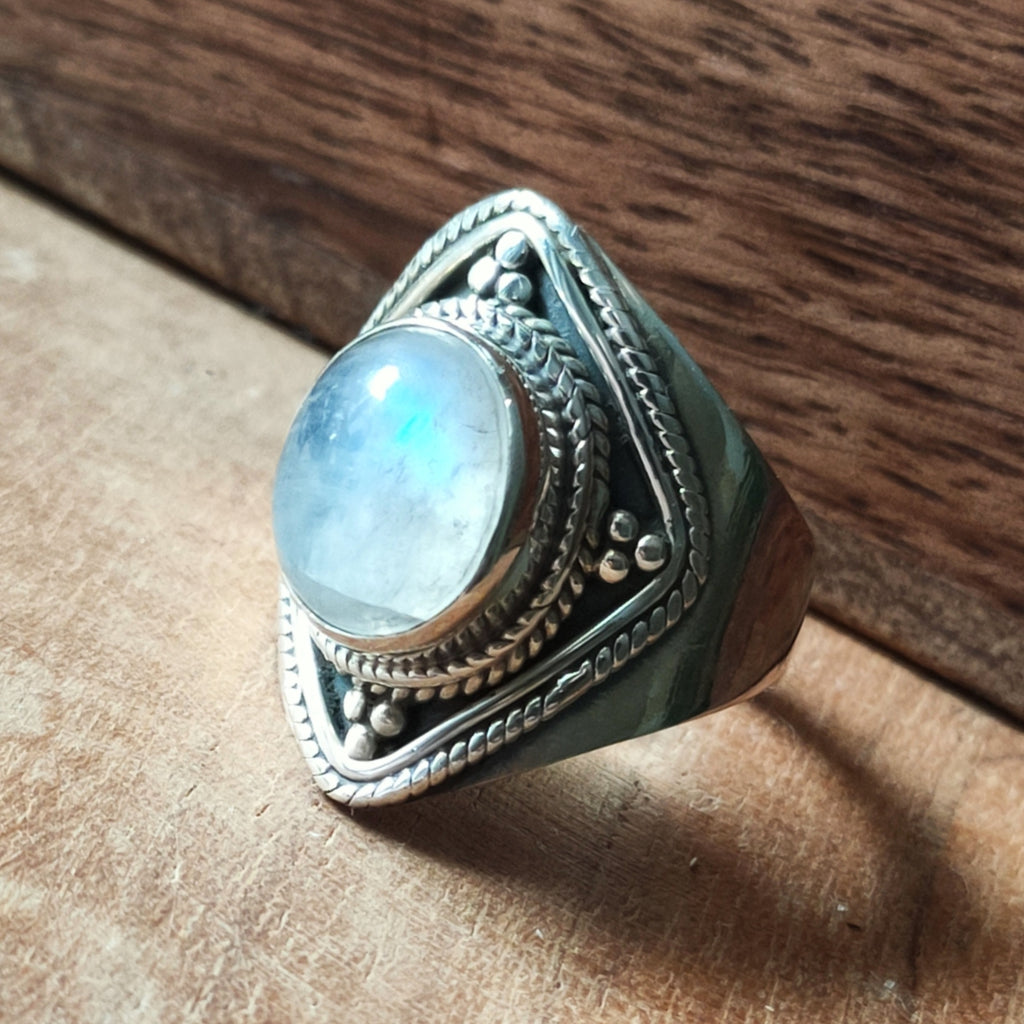 Ring Agni | Sterling zilver & regenboog maansteen | maat 16,5 image 5