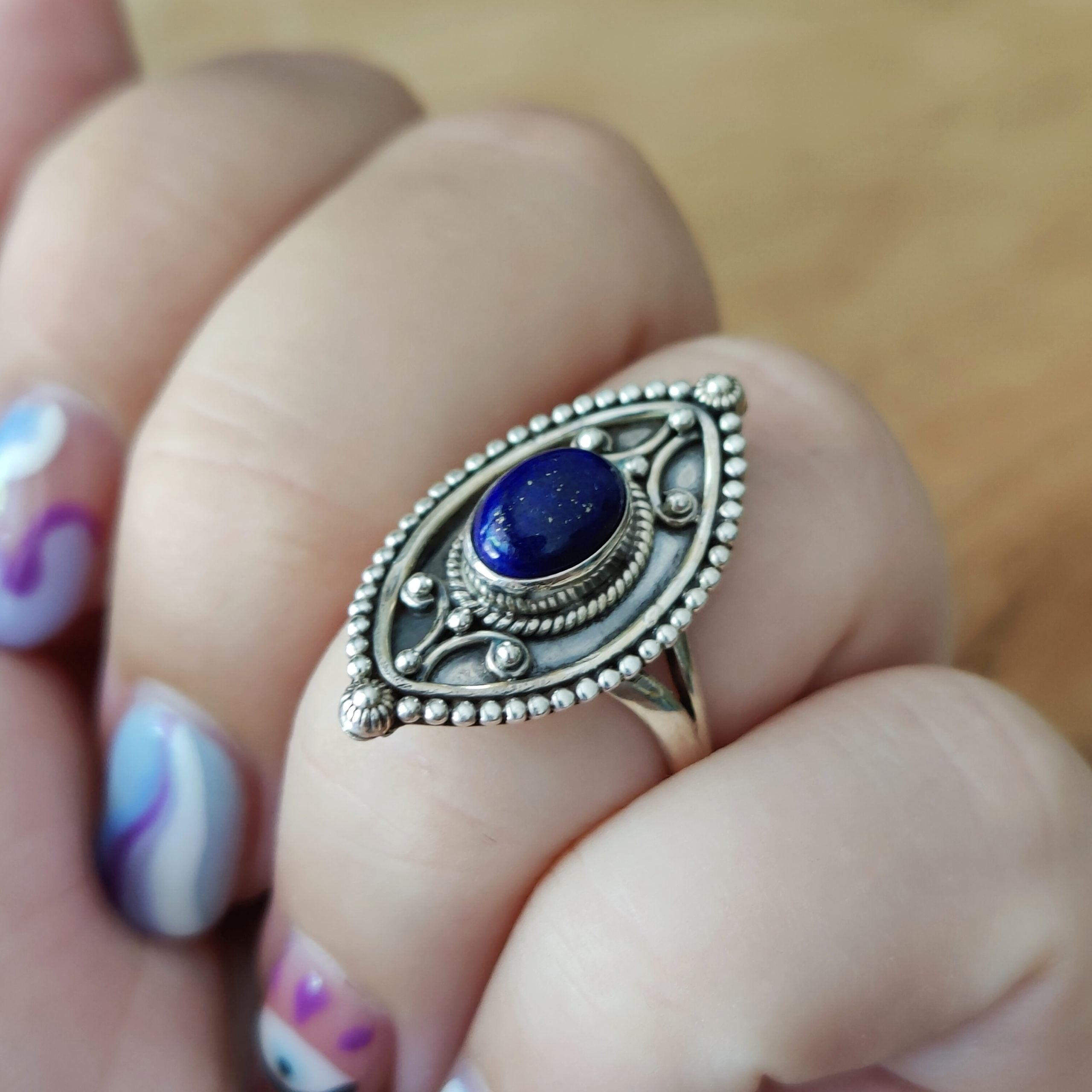Ring | Sterling zilver & lapis lazuli | maat 18 image 1