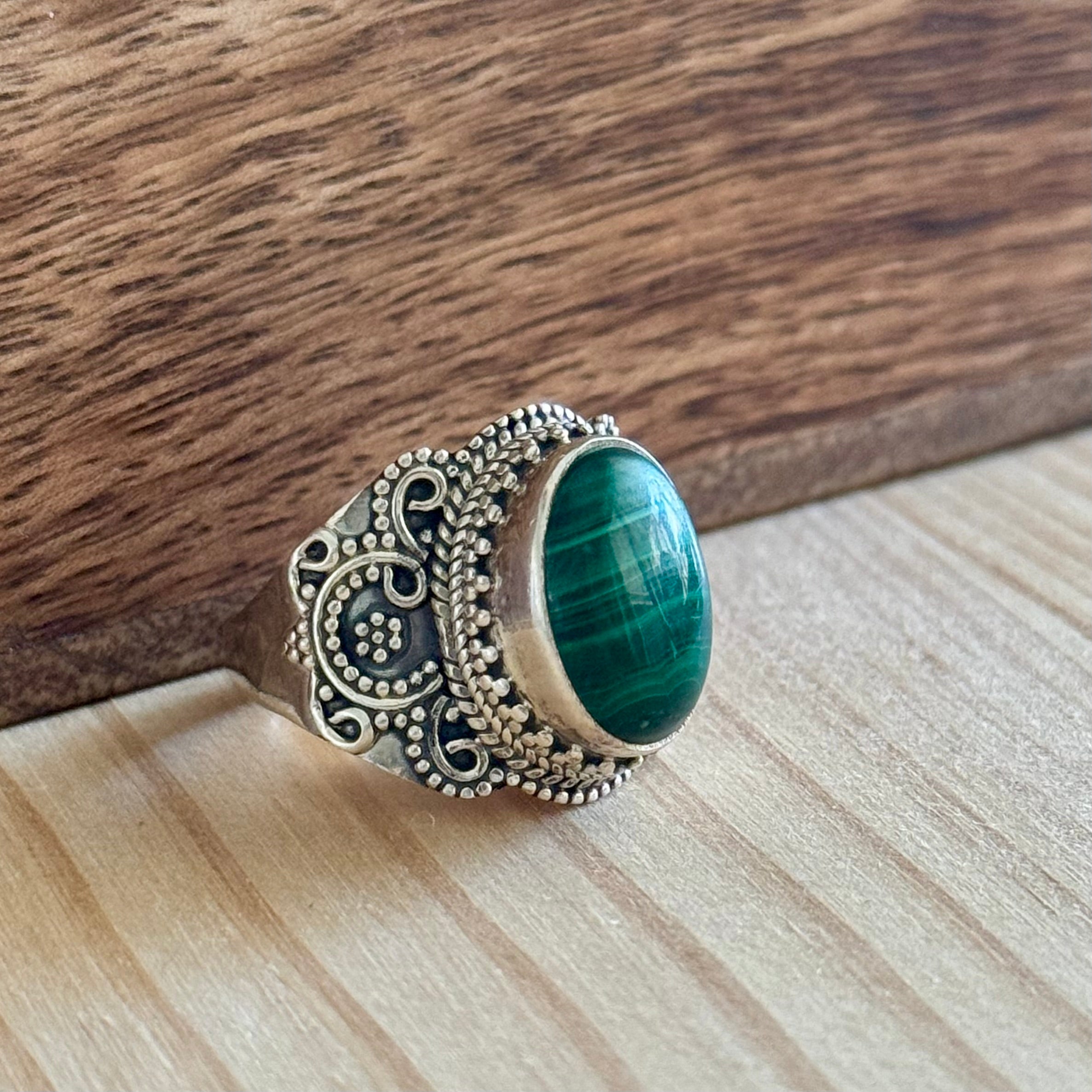 Ring | Sterling zilver & malachiet | maat 18,25 image 1