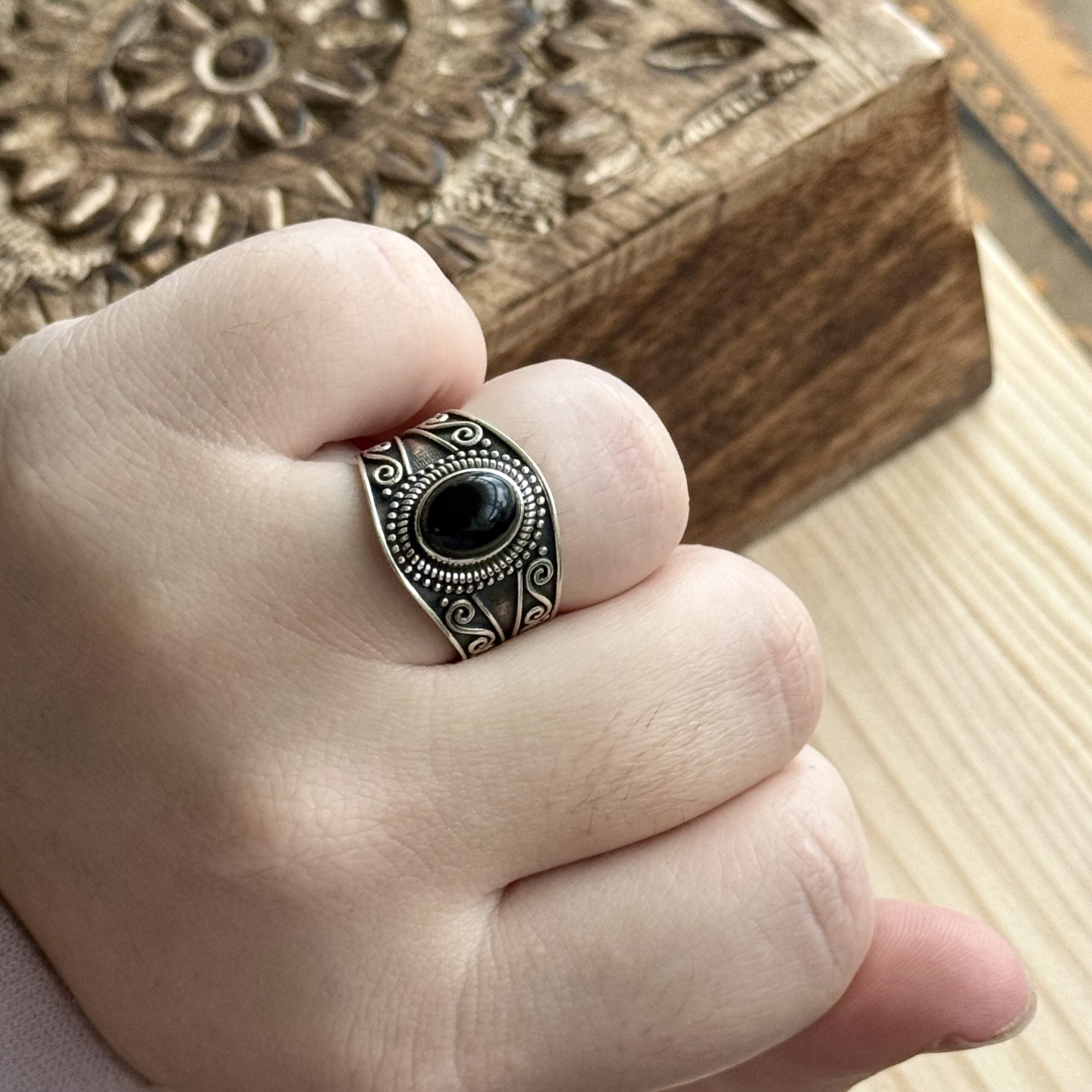 Ring | Sterling zilver & onyx | maat 19 image 3