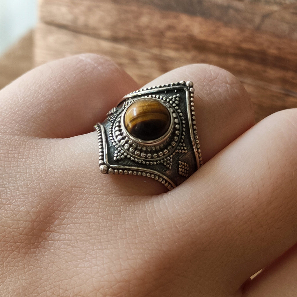 Ring Gajner | Sterling zilver & tijgeroog | maat 18,25 image 1