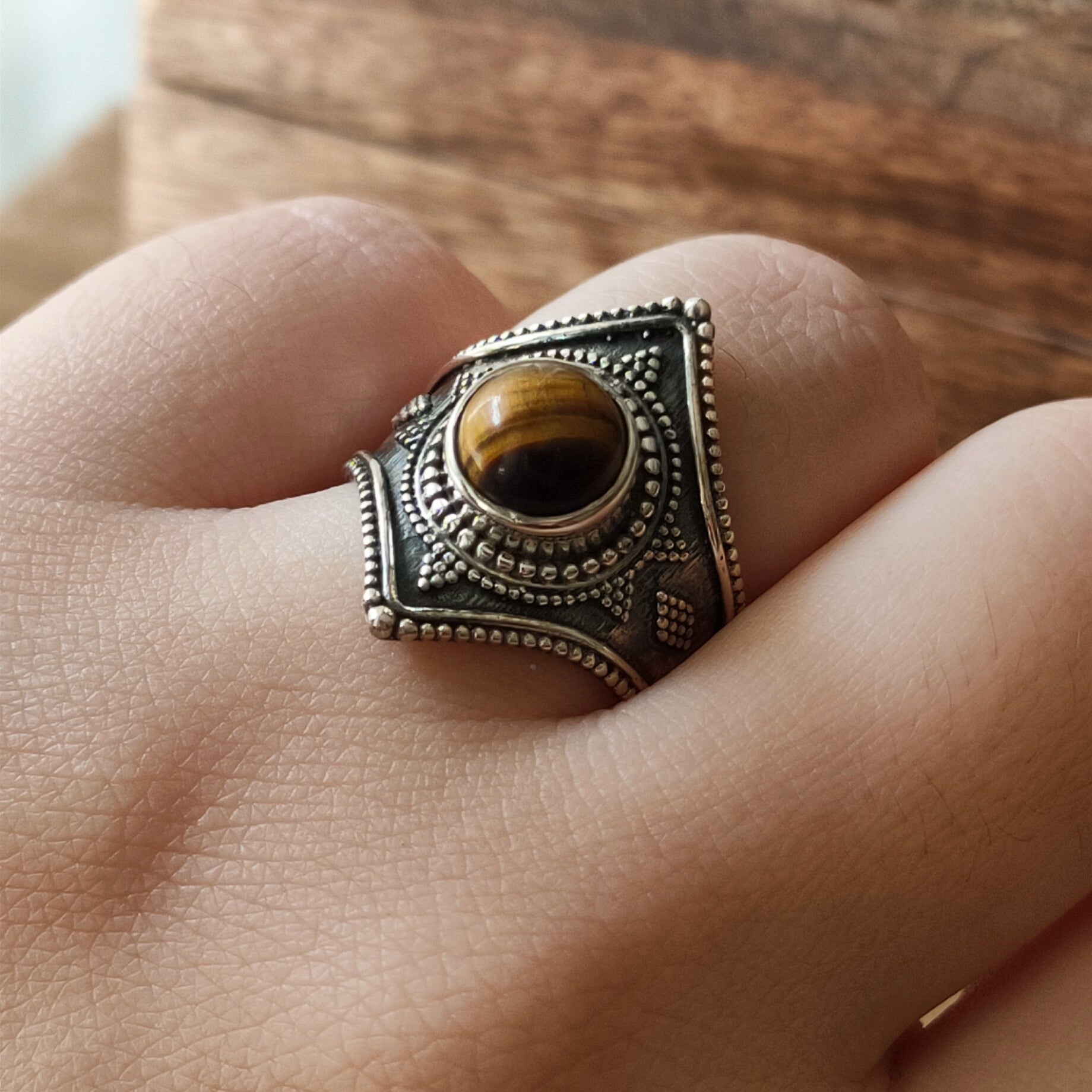 Ring Gajner | Sterling zilver & tijgeroog | maat 18,25 image 1