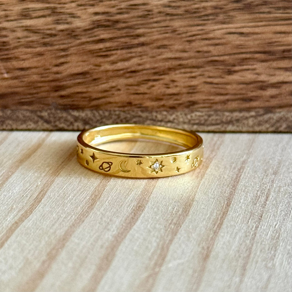Ring Space | 14K verguld & zirconia | maat 18,25 image 0