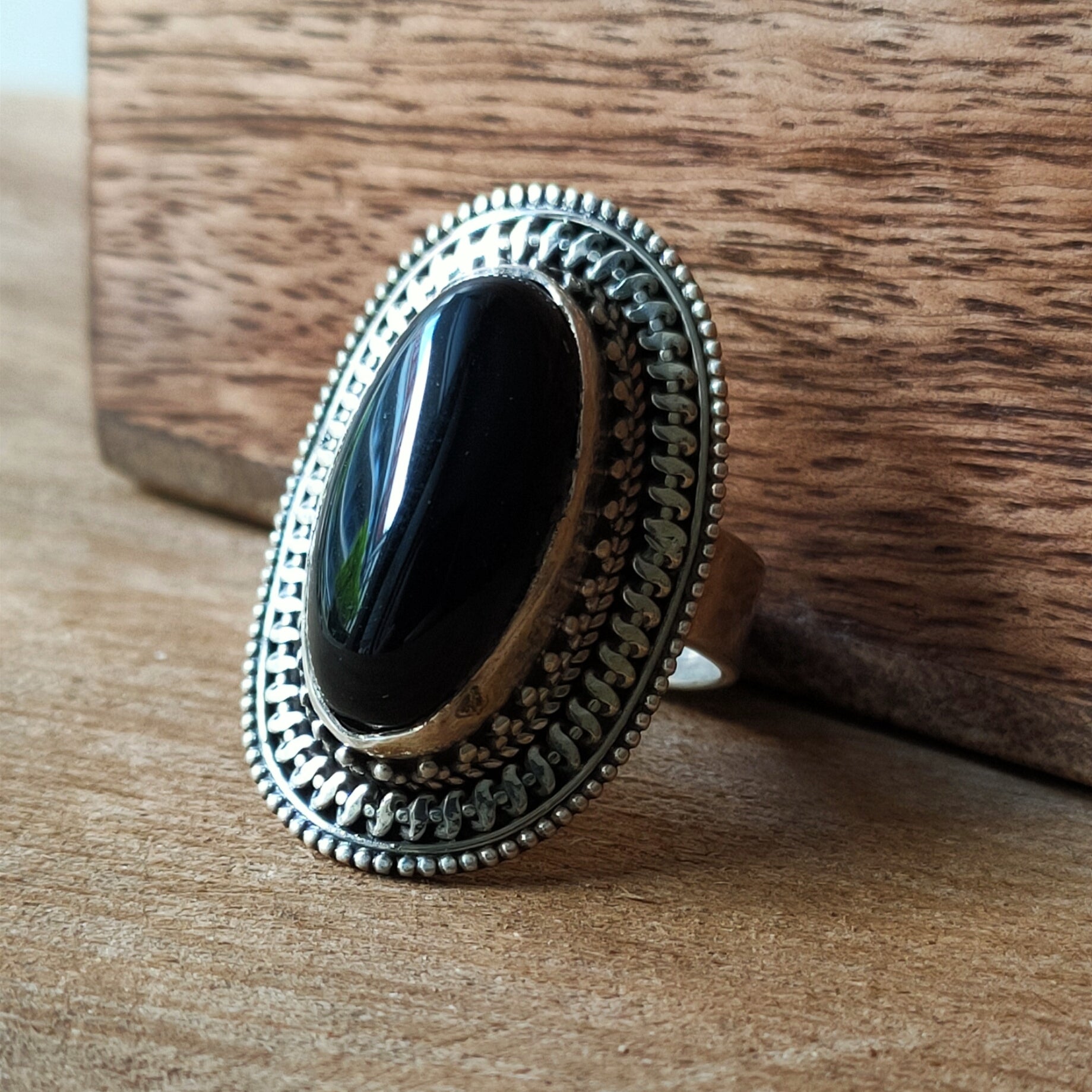 Ring | Sterling zilver & onyx | maat 17,5 image 1