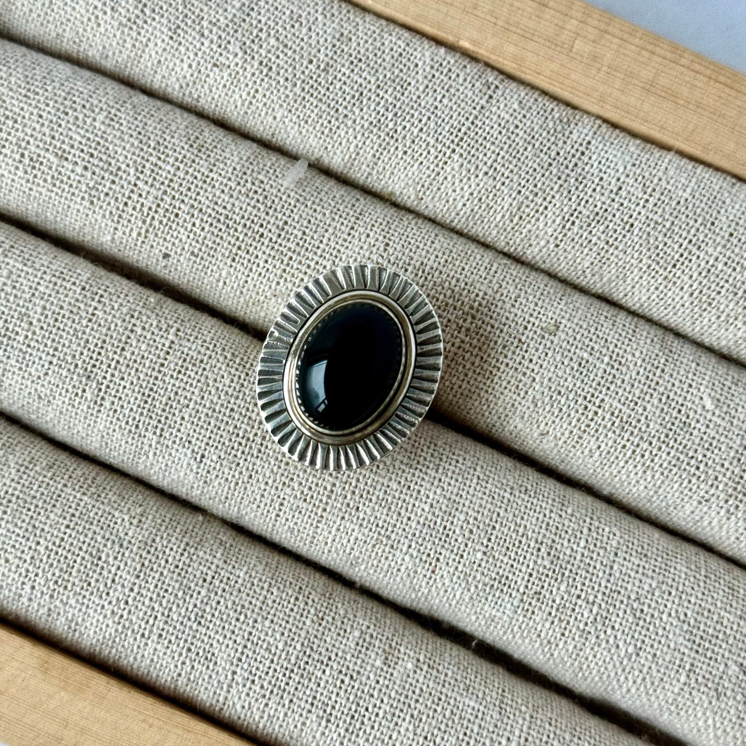 Ring | Sterling zilver & onyx | maat 18 image 1