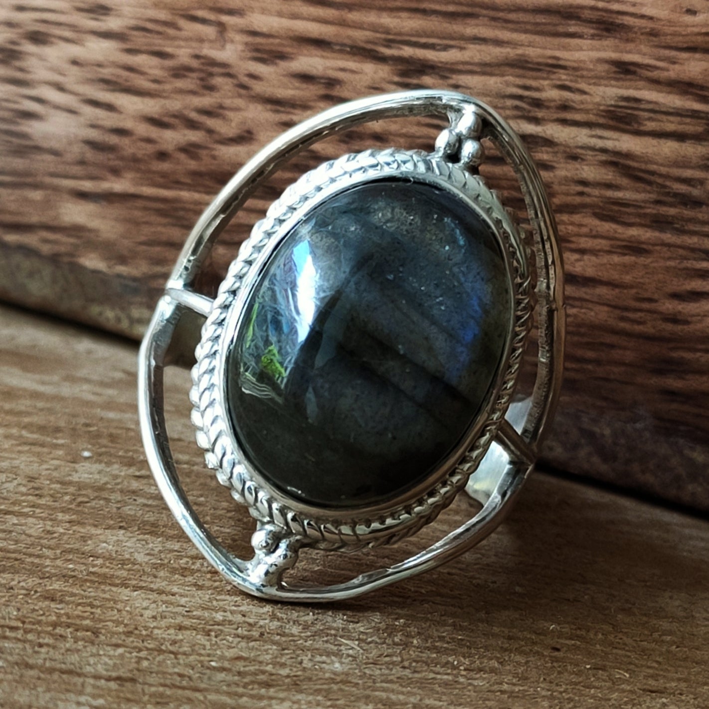 Ring Sundar | Sterling zilver & labradoriet | maat 18,25 image 3