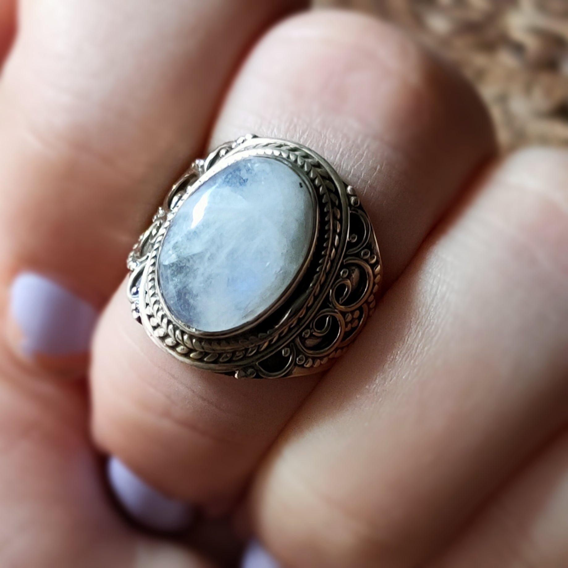 Ring | Sterling zilver & regenboog maansteen | maat 17 image 3