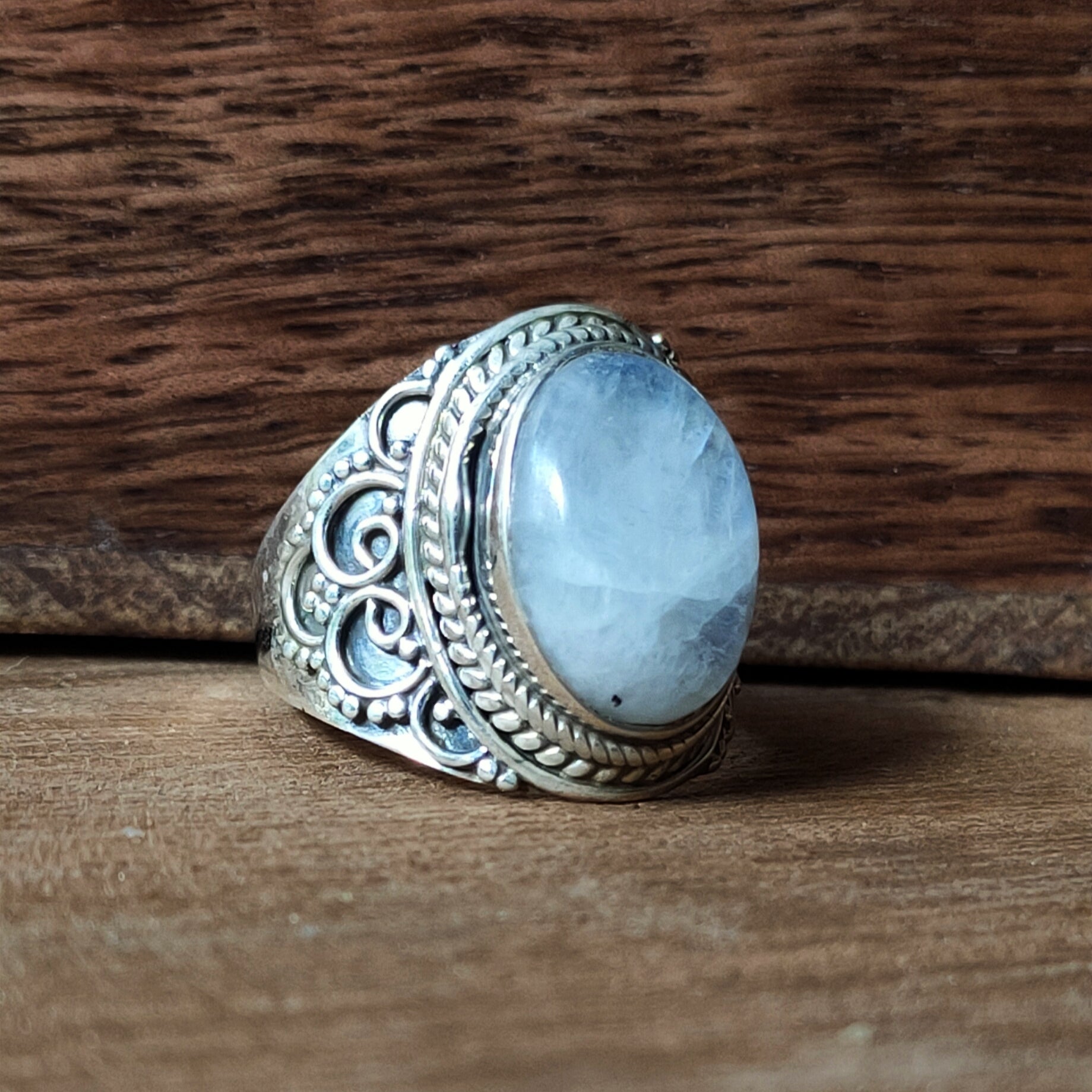 Ring | Sterling zilver & regenboog maansteen | maat 17 image 0