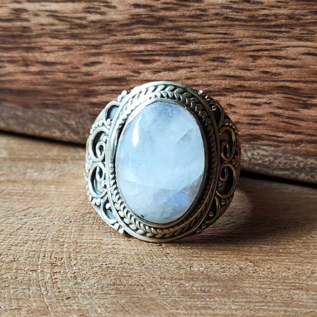 Ring | Sterling zilver & regenboog maansteen | maat 17 image 1