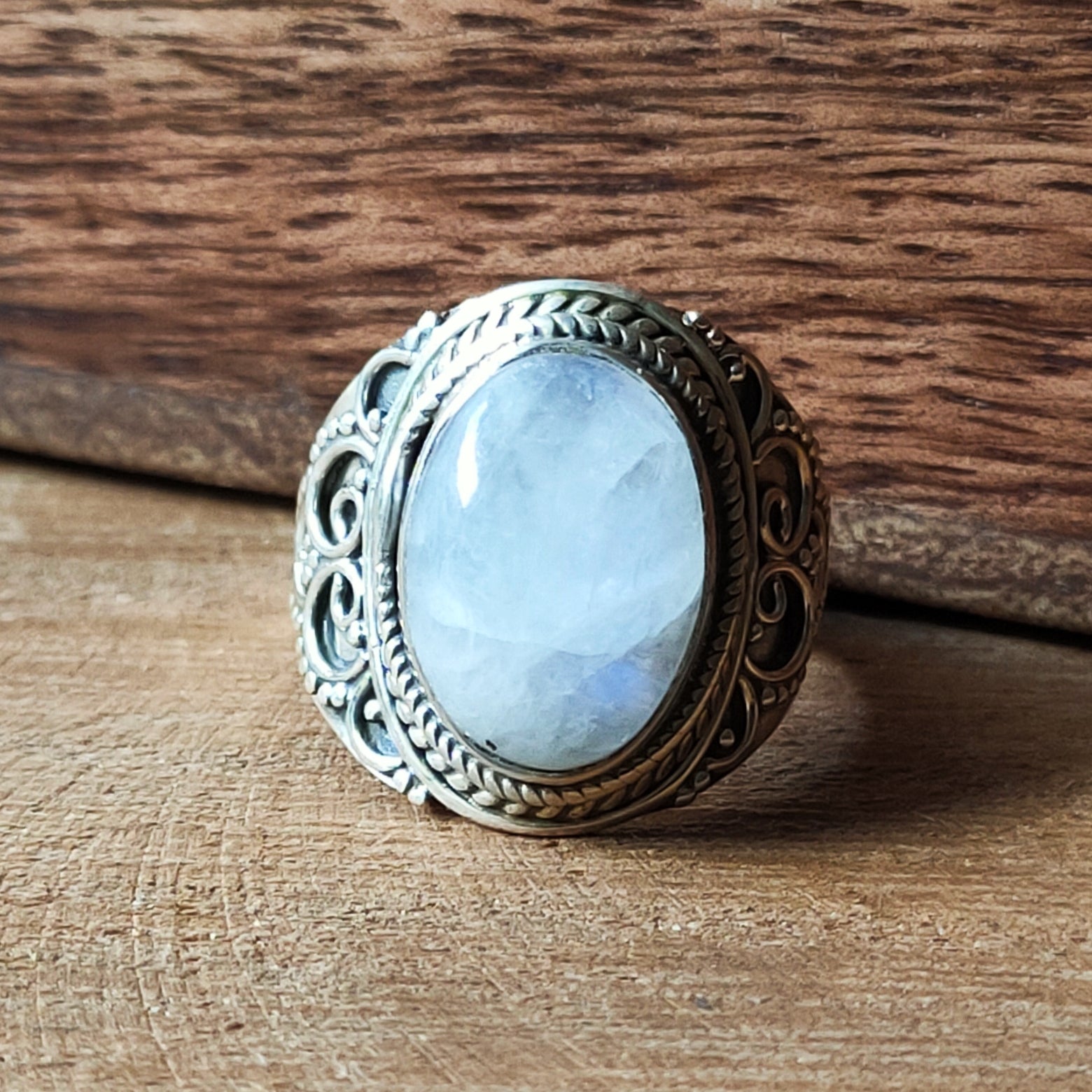 Ring | Sterling zilver & regenboog maansteen | maat 17 image 1
