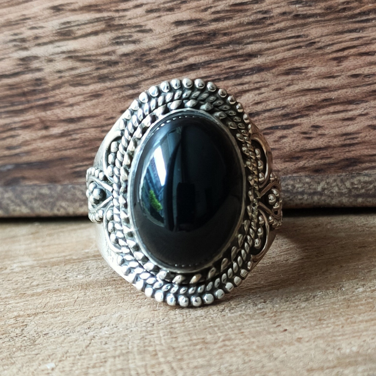 Ring | Sterling zilver & onyx | maat 16,75 image 1