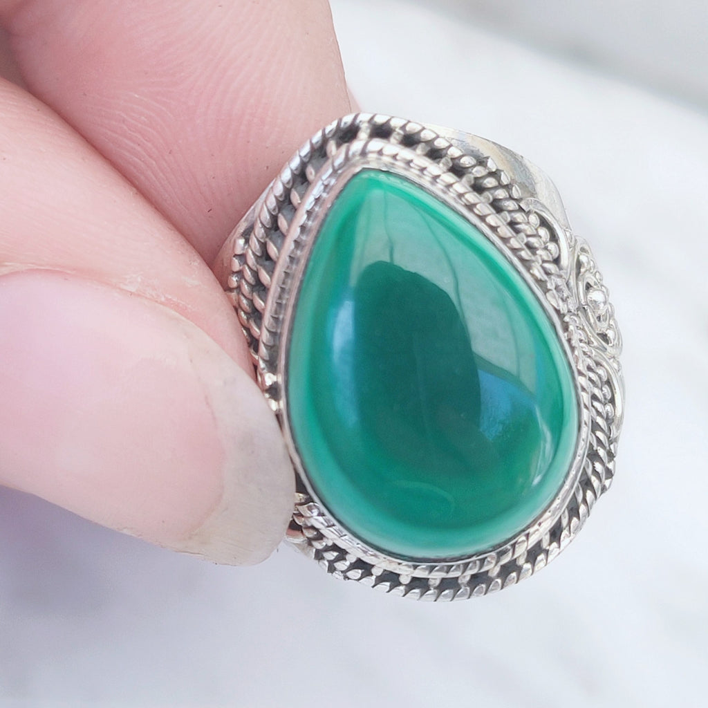 Ring | Sterling zilver & malachiet | maat 17,5 image 1