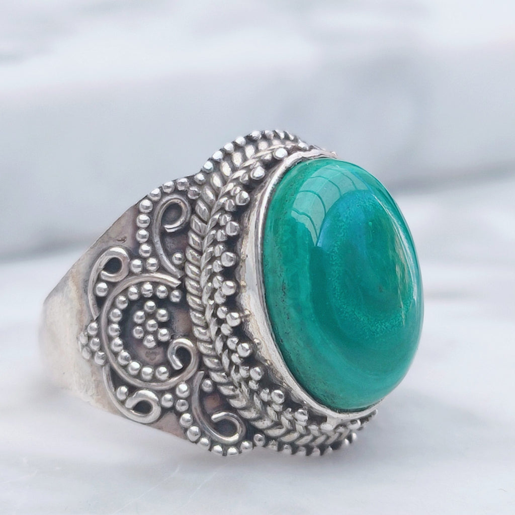 Ring | Sterling zilver & malachiet | maat 18,25 image 0