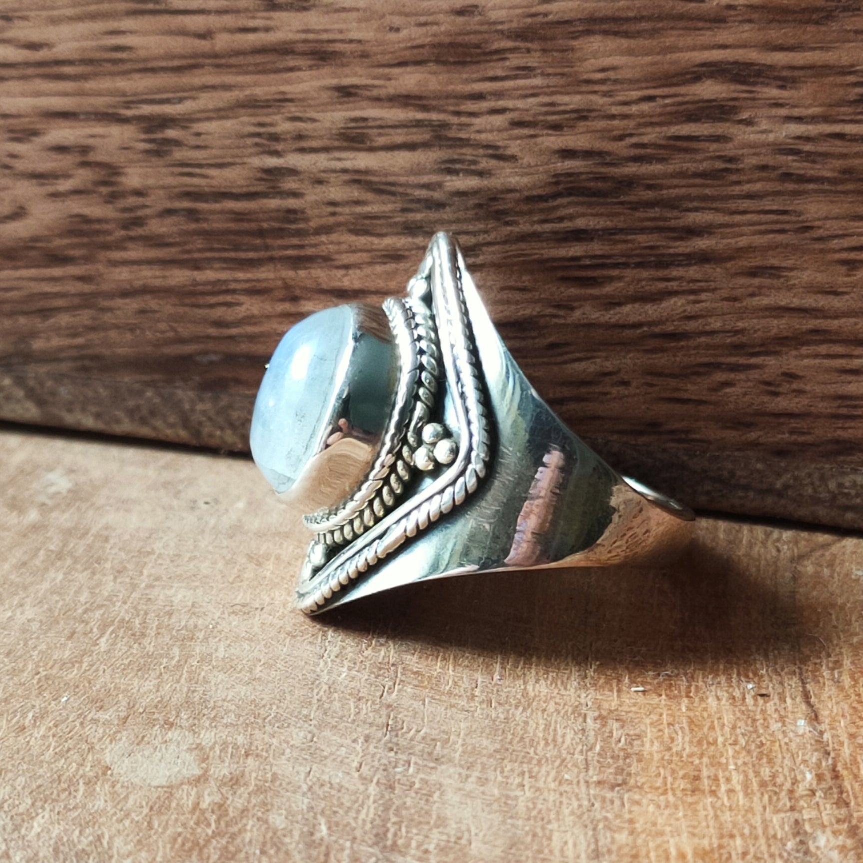 Ring Agni | Sterling zilver & regenboog maansteen | maat 16,5 image 3