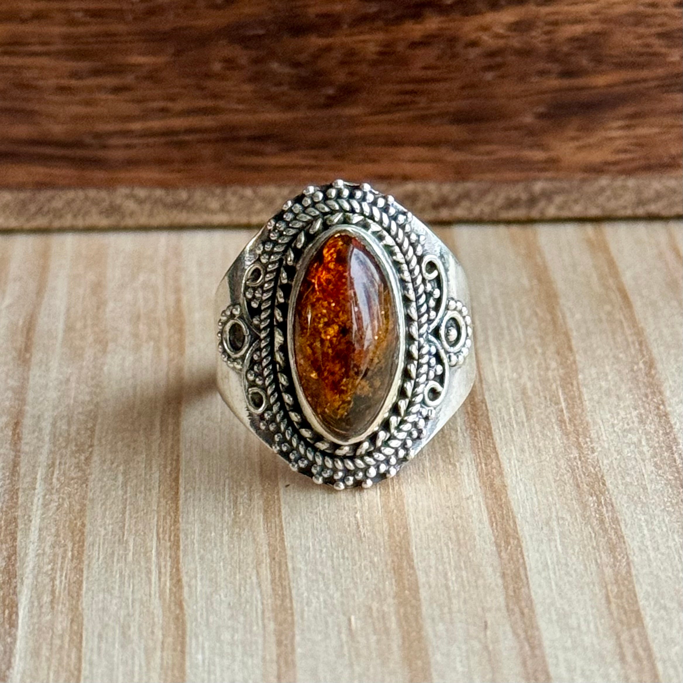 Ring | Sterling zilver & amber | maat 17,75 image 1
