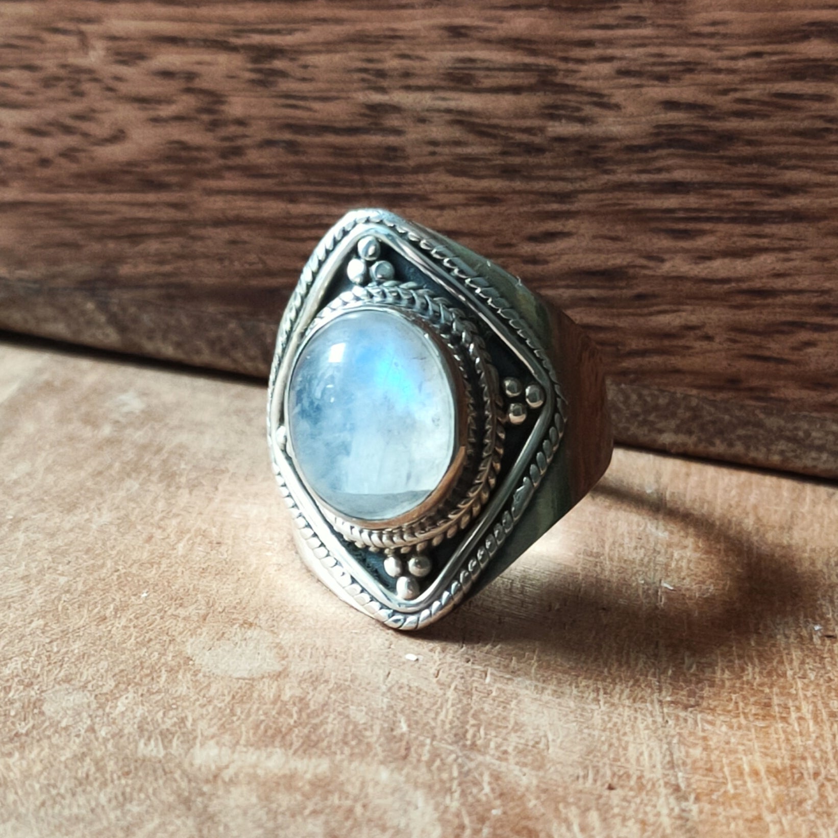 Ring Agni | Sterling zilver & regenboog maansteen | maat 16,5 image 1