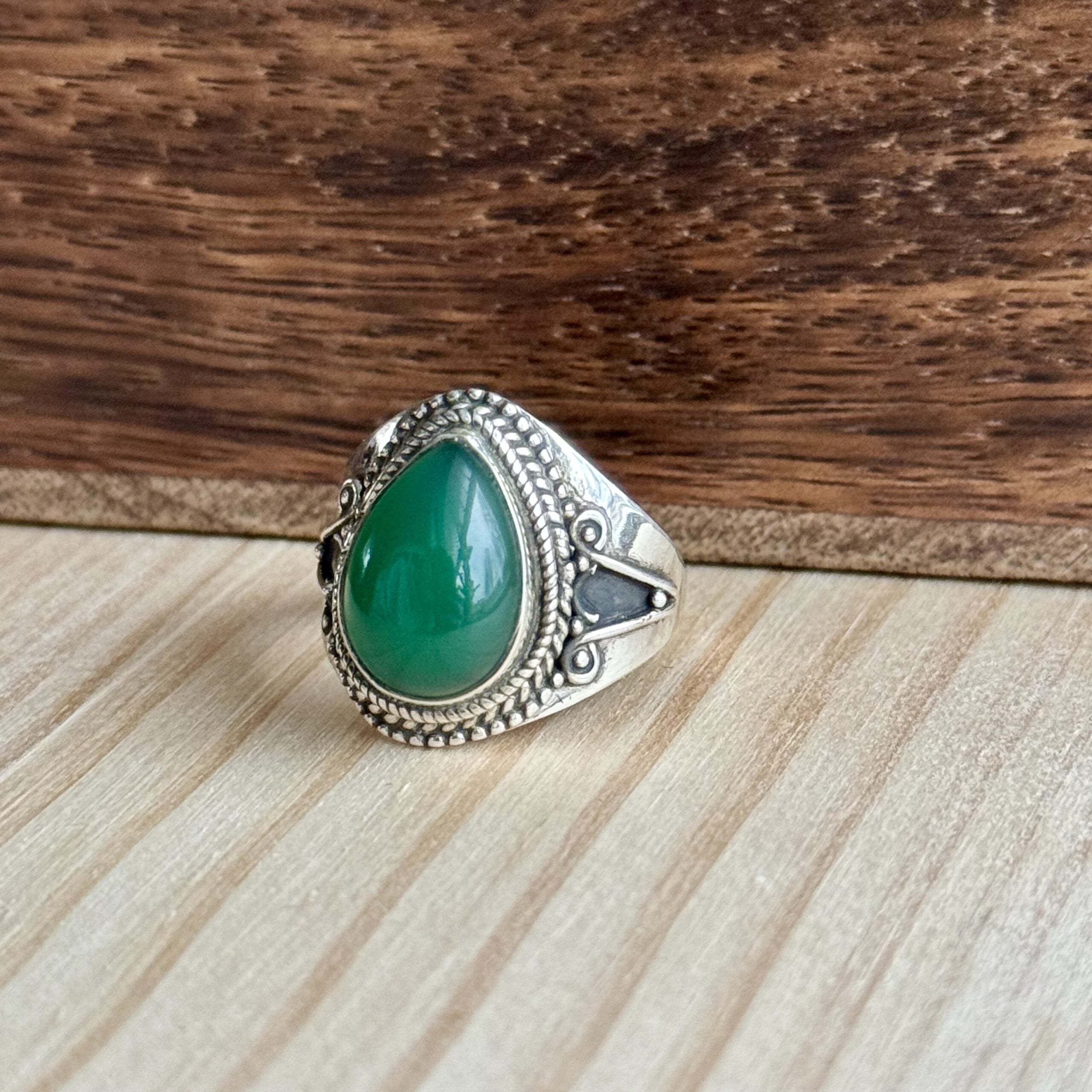 Ring | Sterling zilver & groene chalcedoon | maat 19,25 image 2