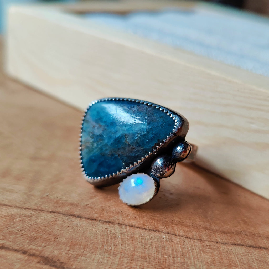Ring | sterling zilver &amp; apatiet &amp; maansteen | maat 18,75 | BY AIS image 4