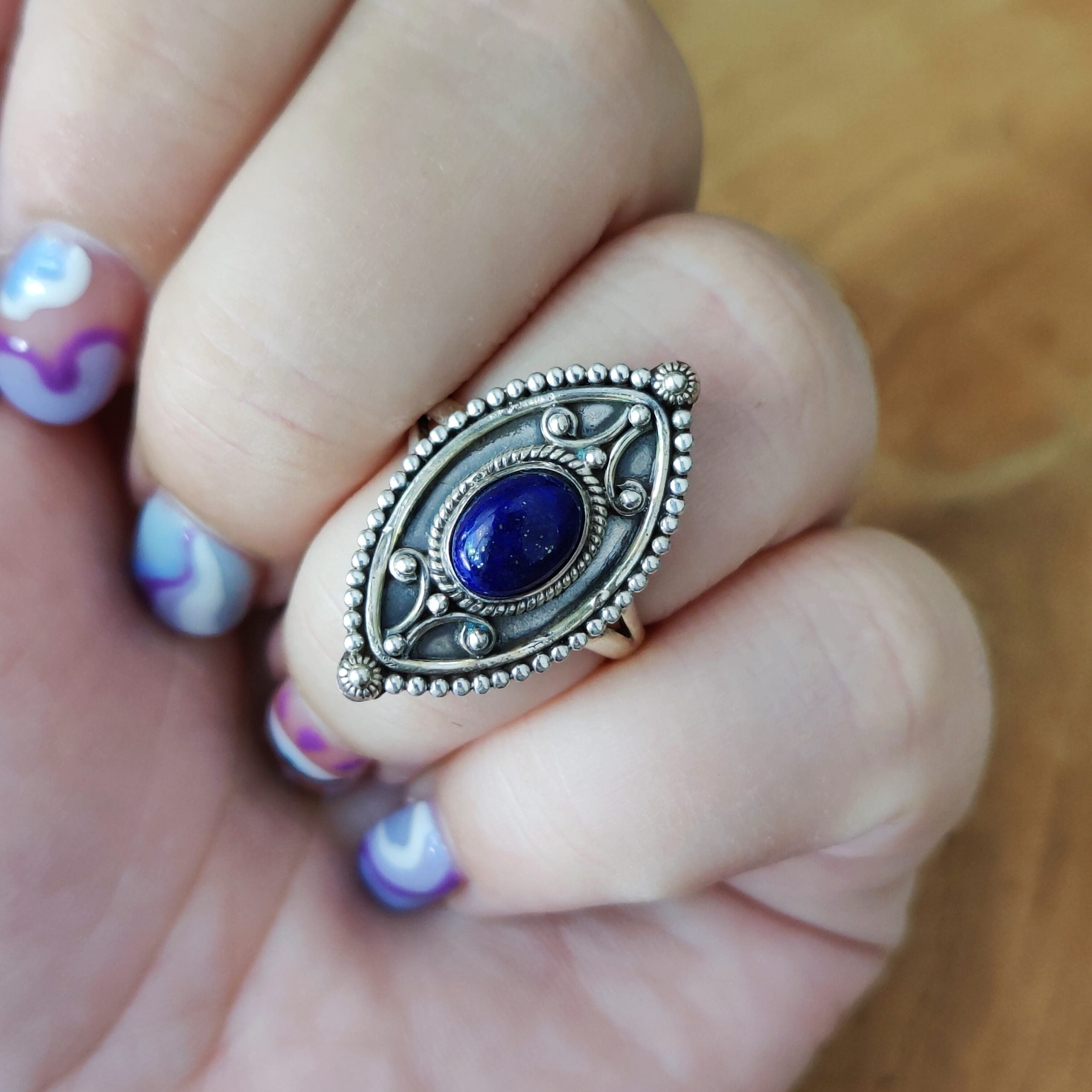 Ring | Sterling zilver & lapis lazuli | maat 18 image 2