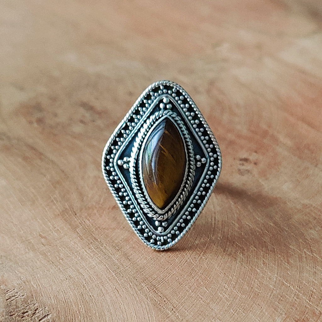 Ring | Sterling zilver & tijgeroog | maat 17,75 image 1