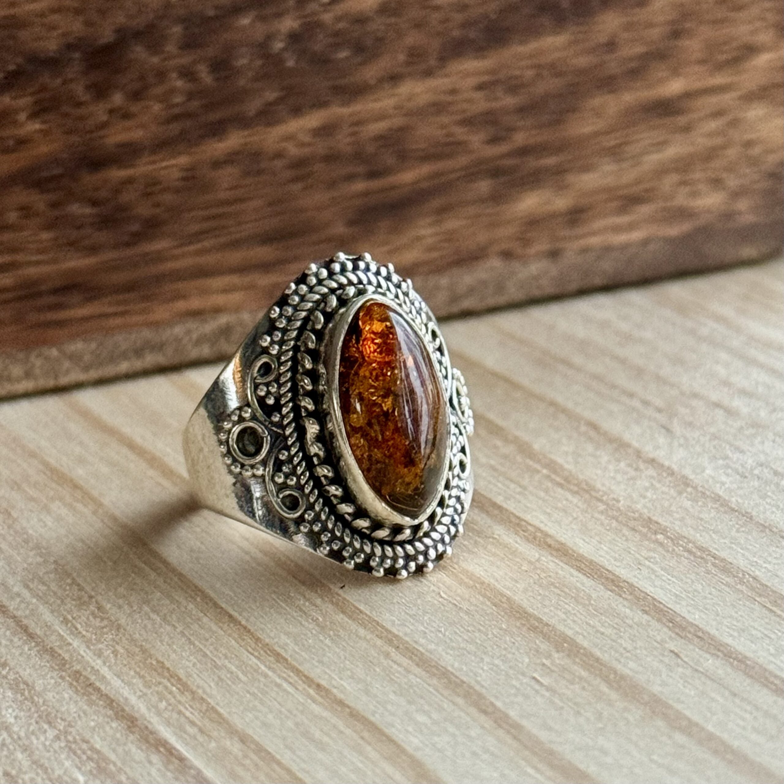 Ring | Sterling zilver & amber | maat 17,75 image 0