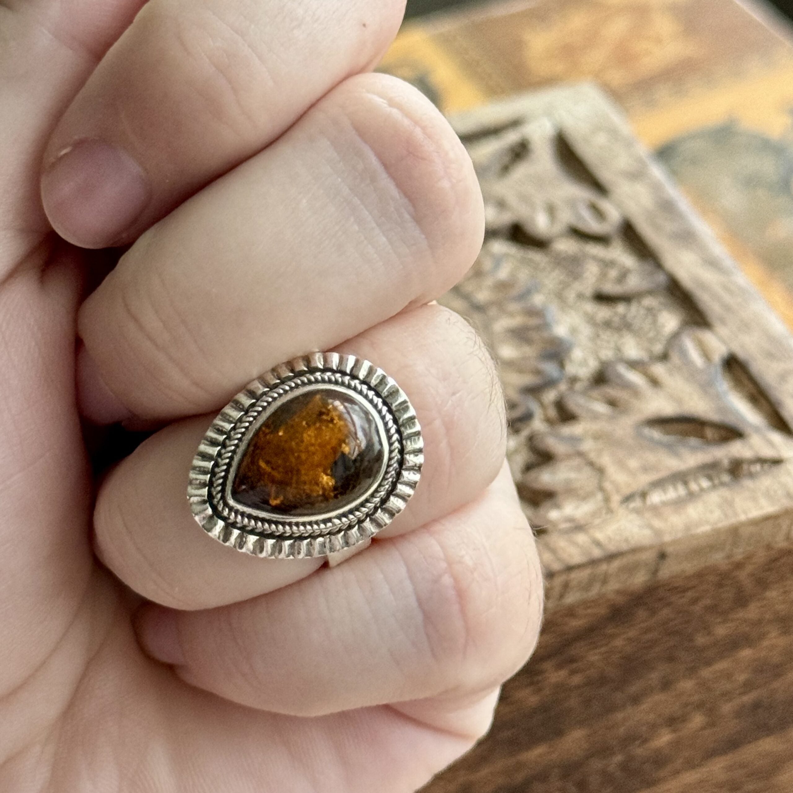 Ring | Sterling zilver & amber | maat 18 image 3