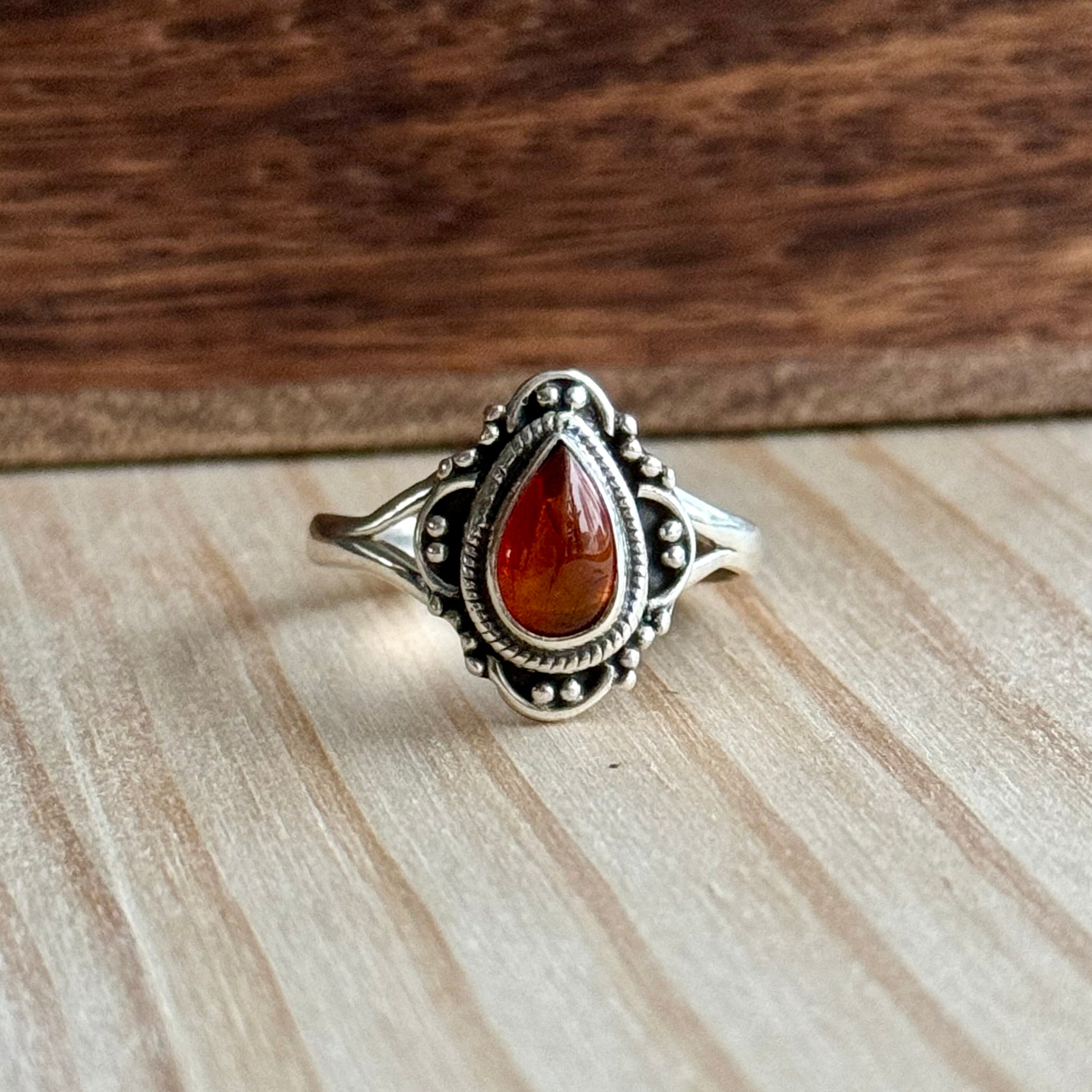 Ring | Sterling zilver & amber | maat 18 image 0