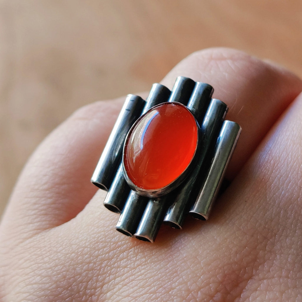 Ring | Sterling zilver & carneool | maat 18,5 | BY AIS image 0