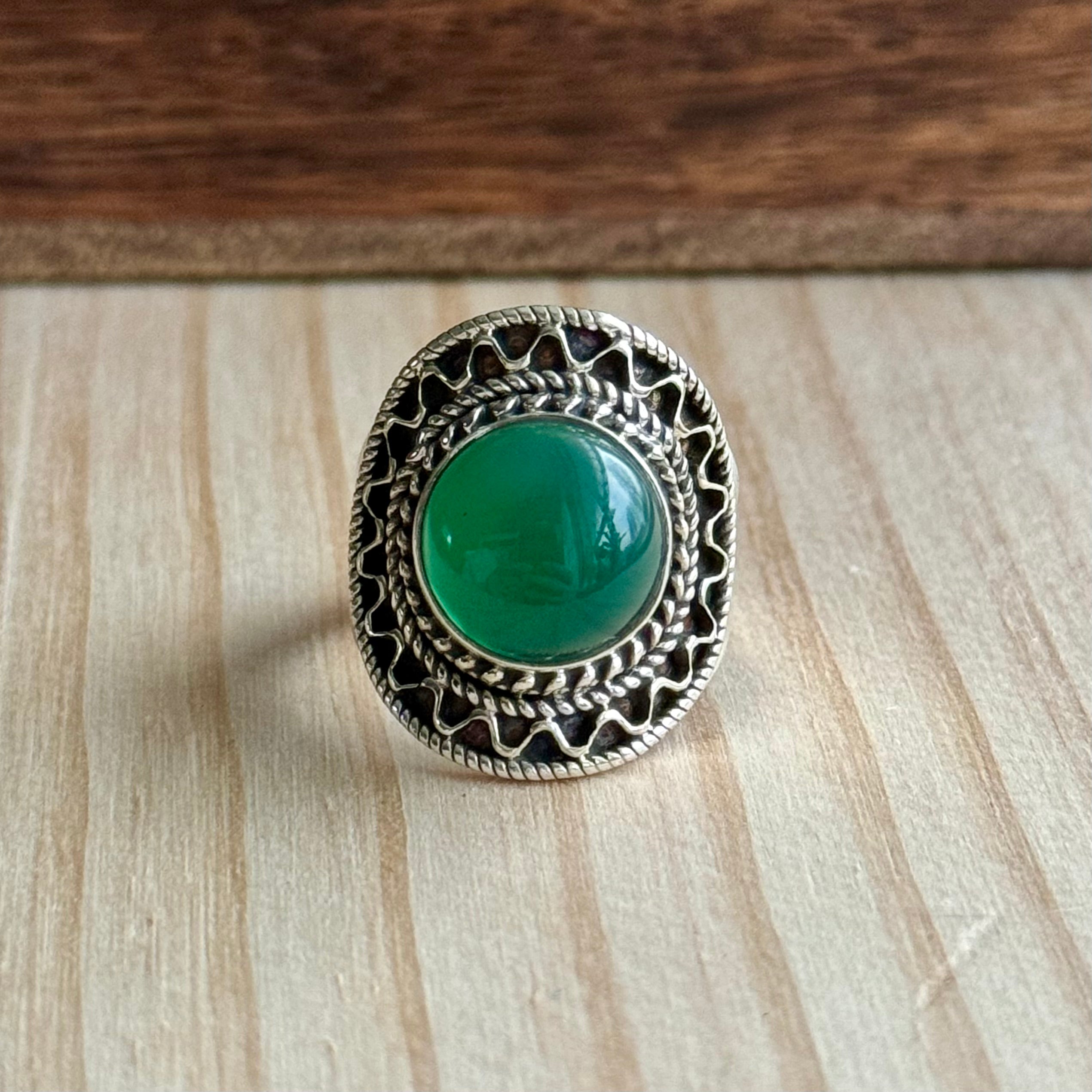 Ring | Sterling zilver & groene chalcedoon | maat 17 image 0