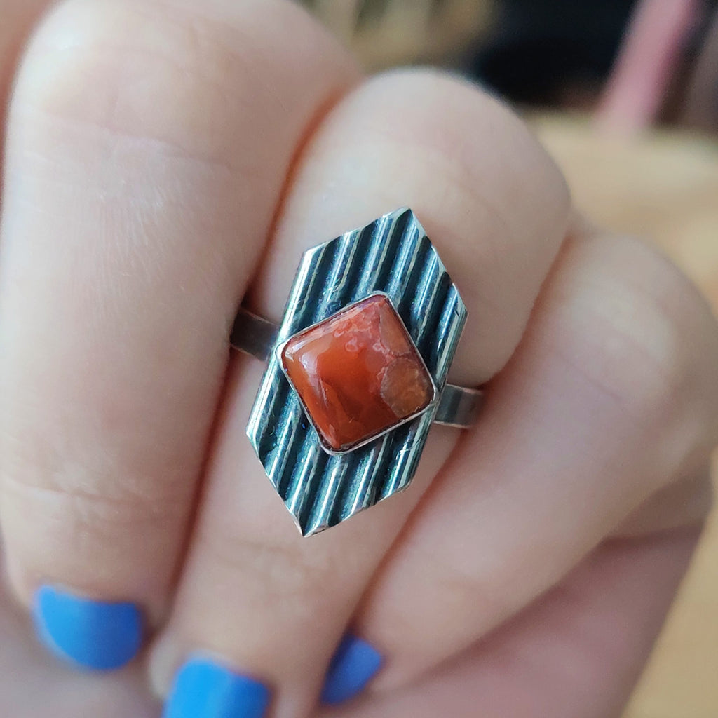 Ring | Sterling zilver & carneool | maat 17,75 | BY AIS image 1