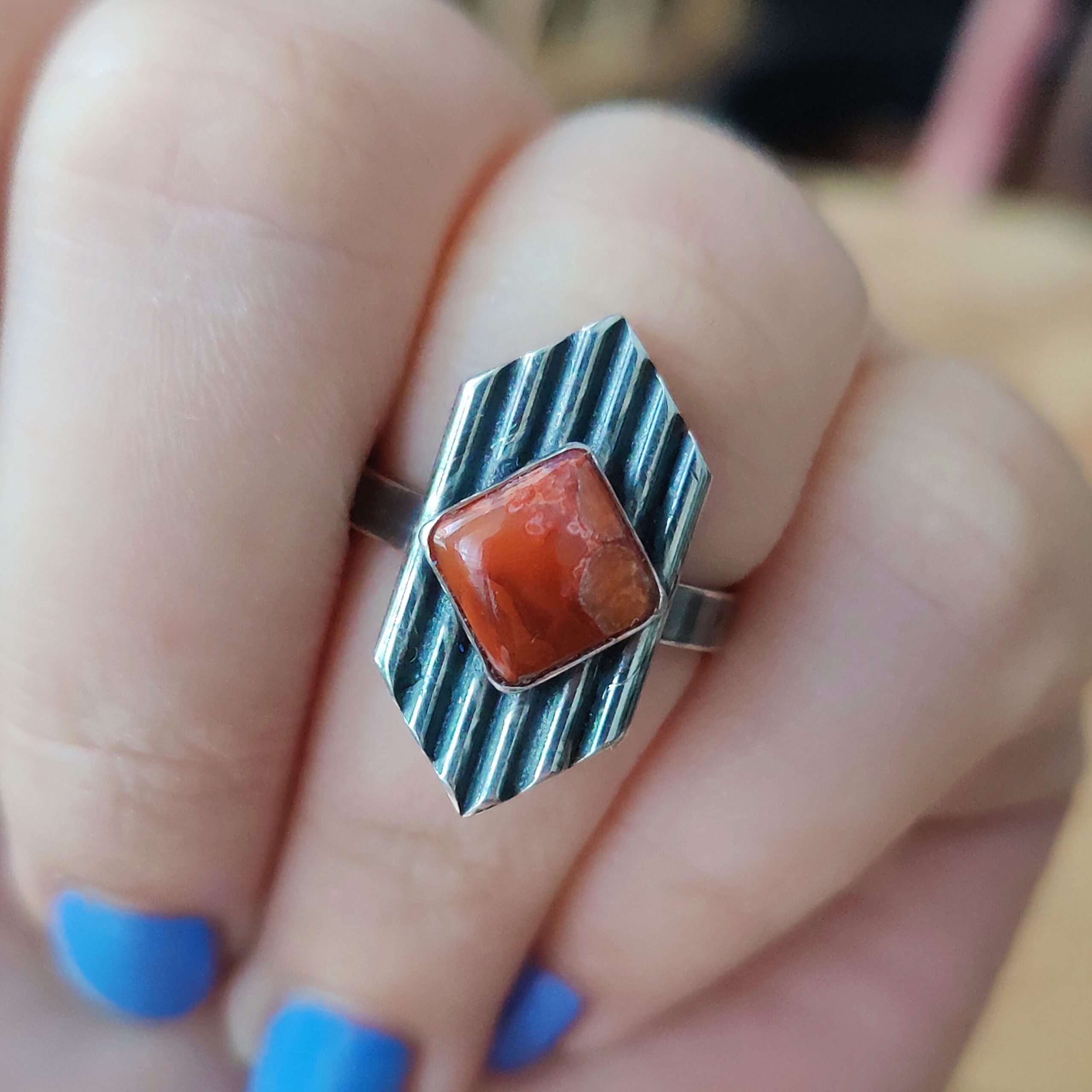 Ring | Sterling zilver & carneool | maat 17,75 | BY AIS image 1