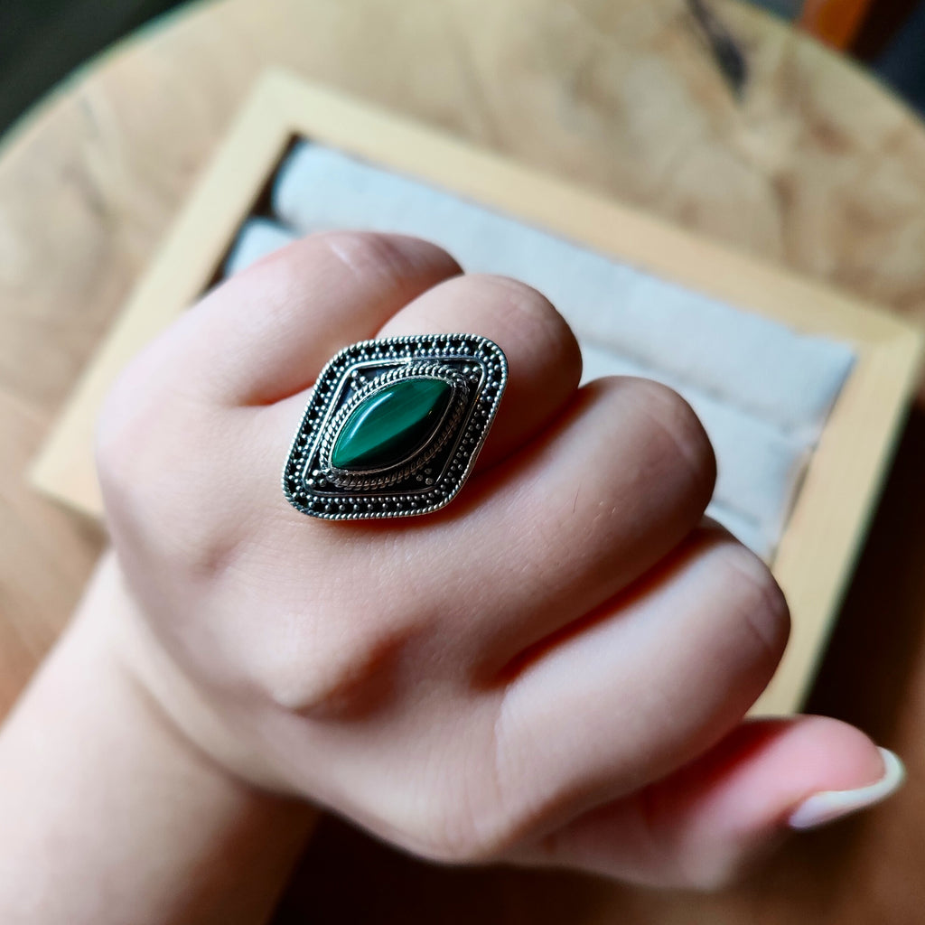 Ring | Sterling zilver & malachiet | maat 18,5 image 0
