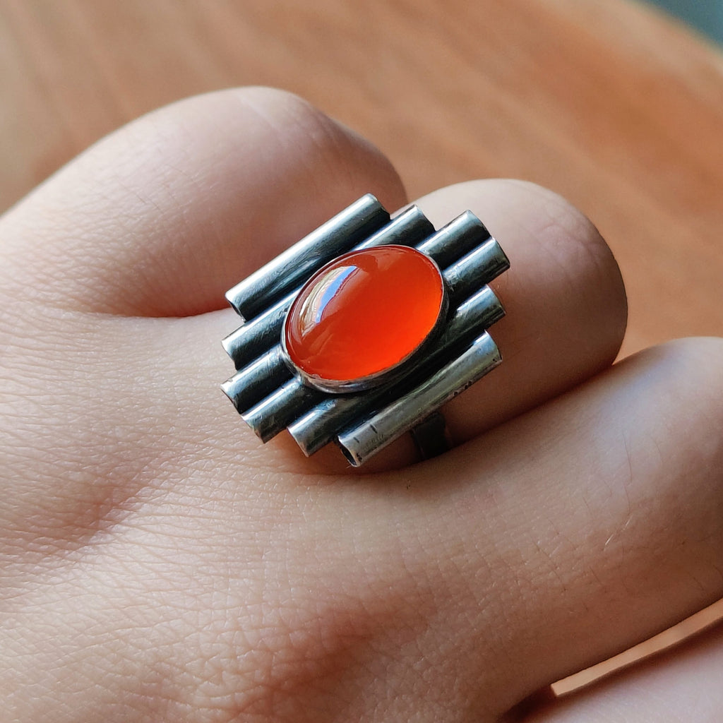 Ring | Sterling zilver & carneool | maat 18,5 | BY AIS image 1