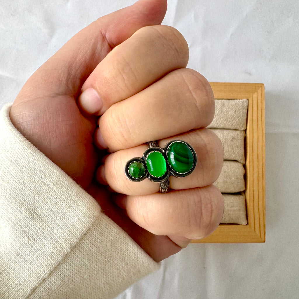 Ring Stacked greens | Sterling zilver & edelstenen | maat 16,75 | BY AIS image 0
