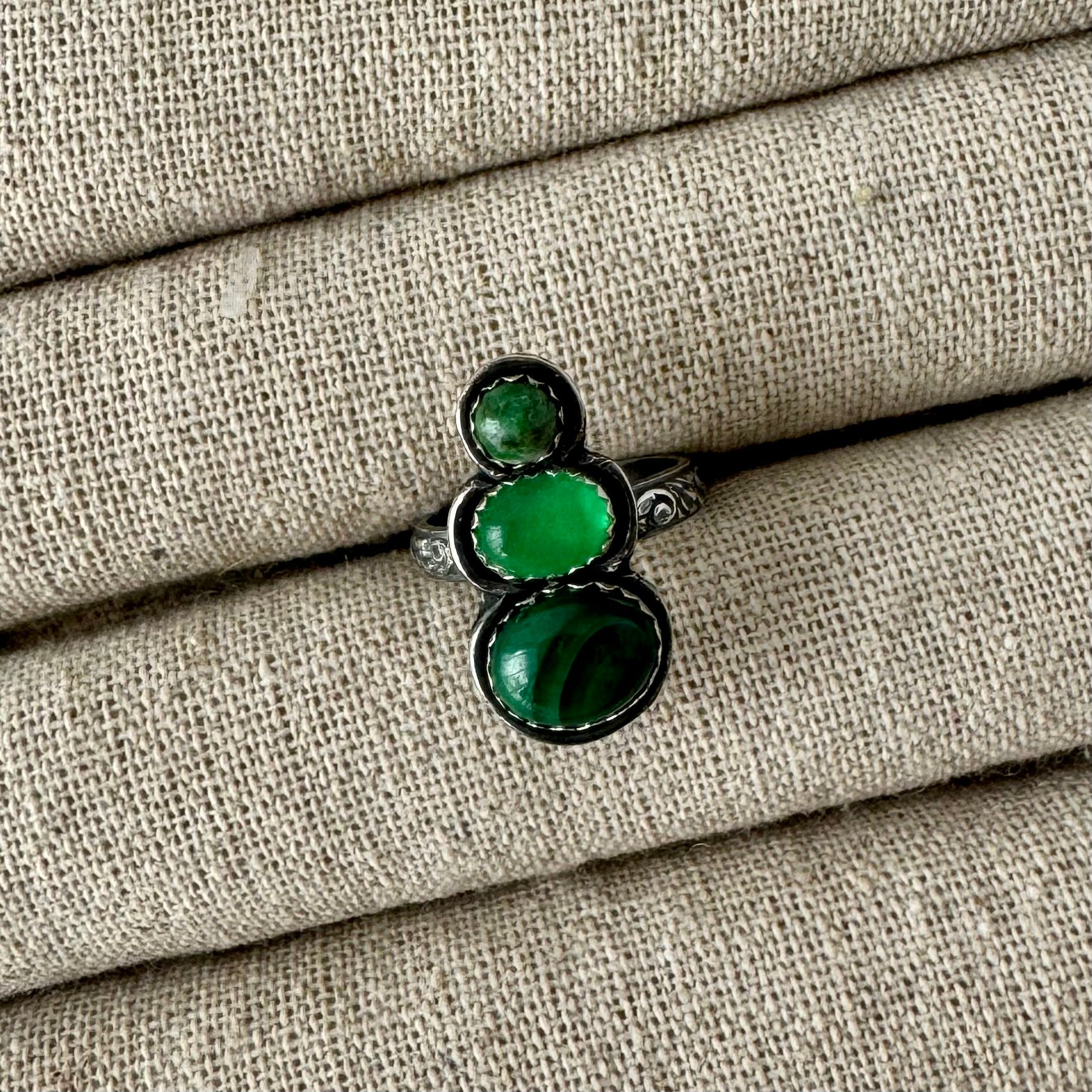 Ring Stacked greens | Sterling zilver & edelstenen | maat 16,75 | BY AIS image 1