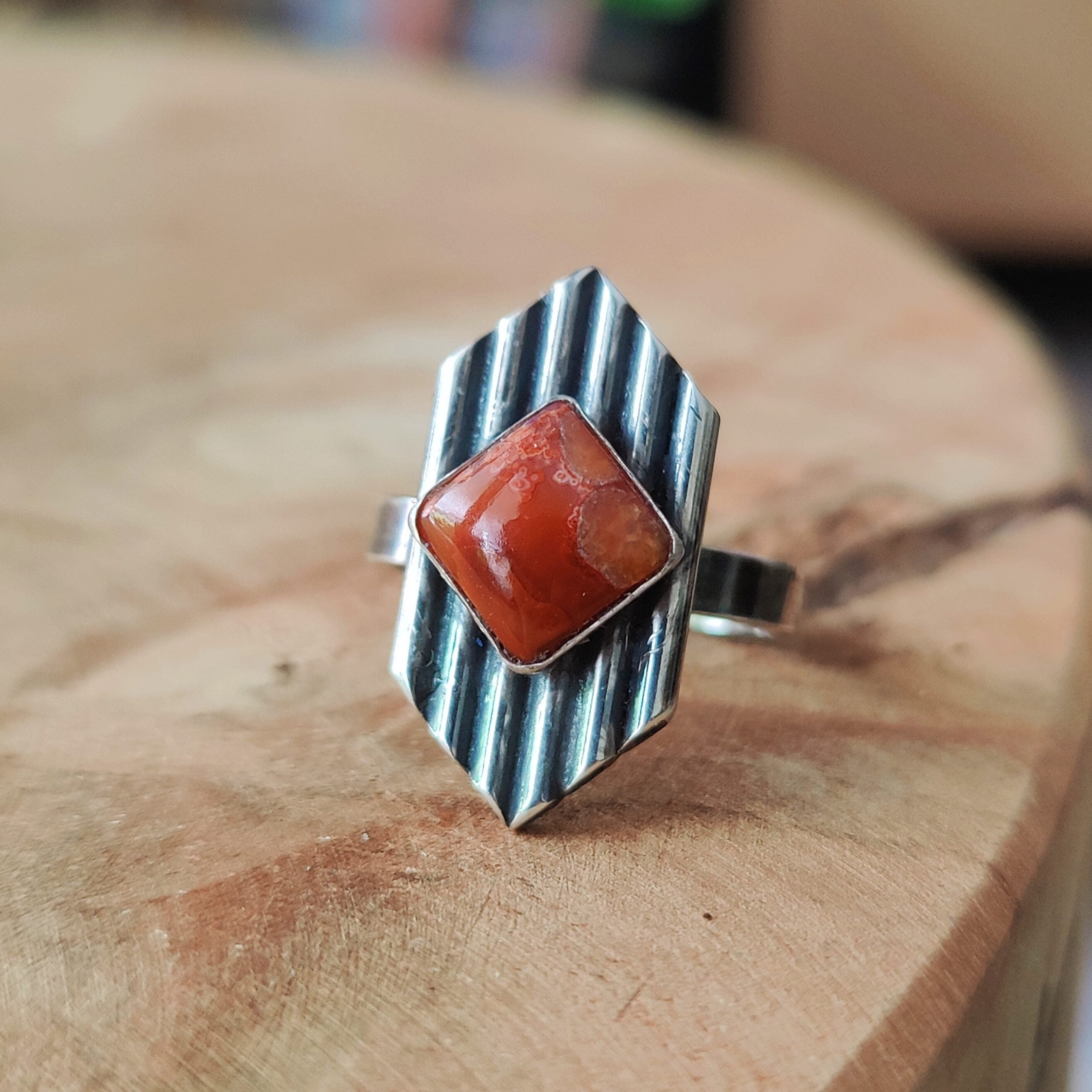 Ring | Sterling zilver & carneool | maat 17,75 | BY AIS image 0