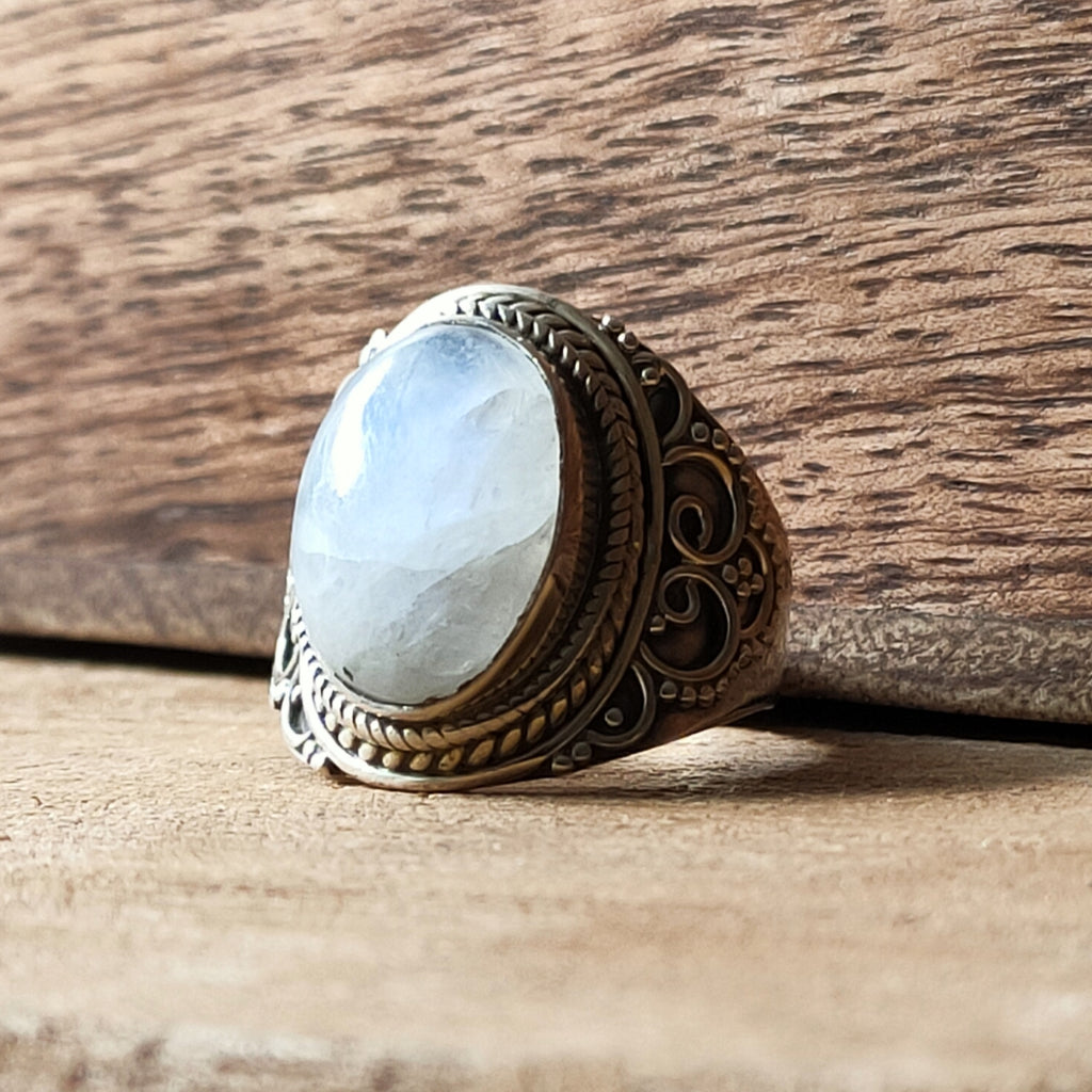 Ring | Sterling zilver & regenboog maansteen | maat 17 image 2