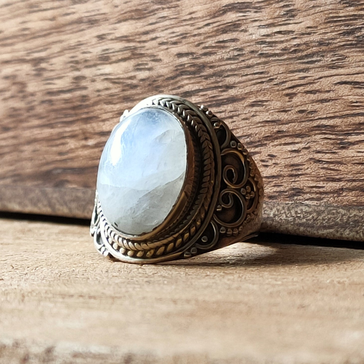 Ring | Sterling zilver & regenboog maansteen | maat 17 image 2