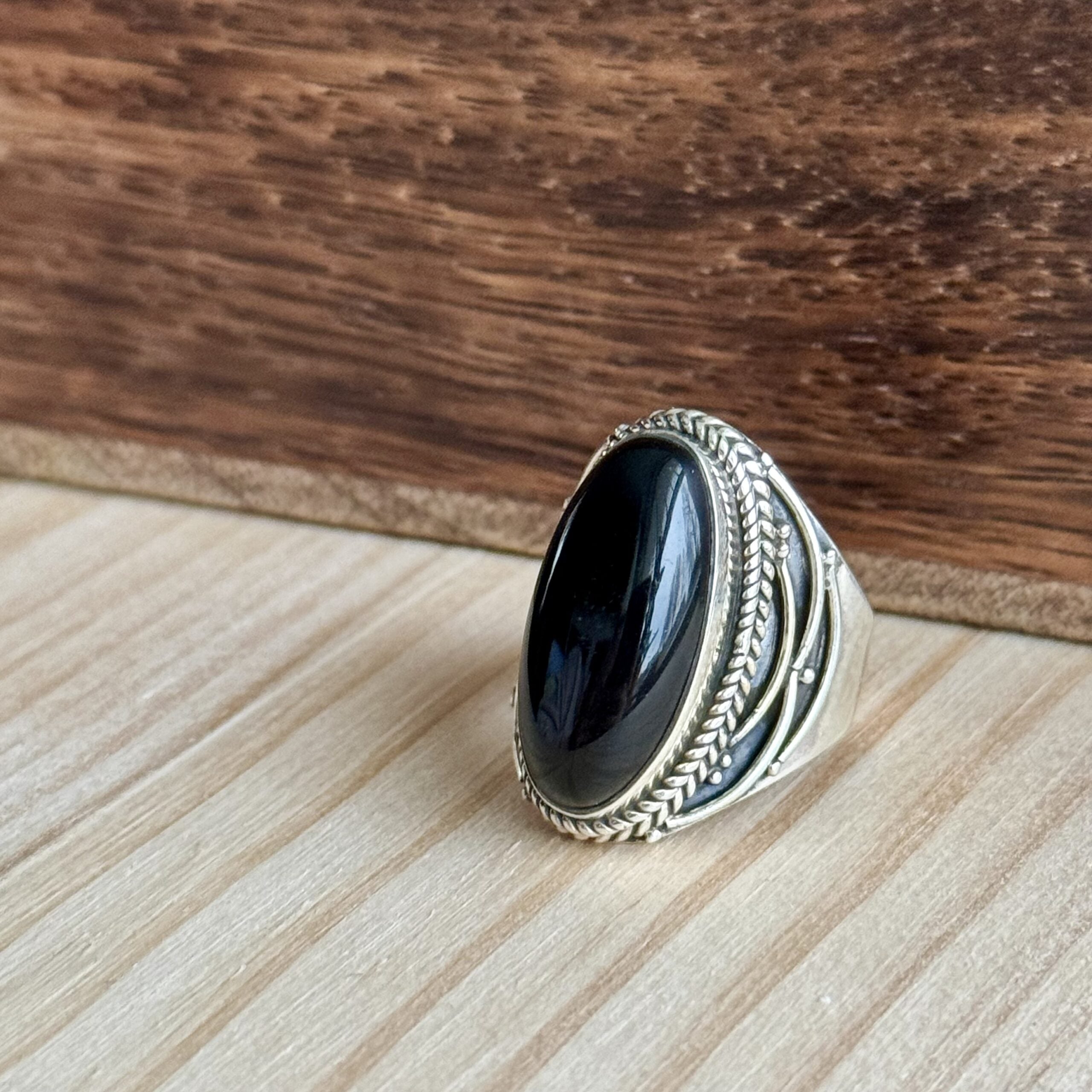 Ring | Sterling zilver & onyx | maat 16,75 image 0