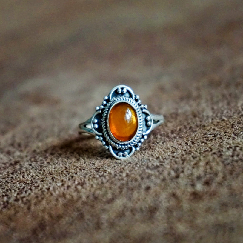 Ring | Sterling zilver &amp; barnsteen | maat 16,75 image 1