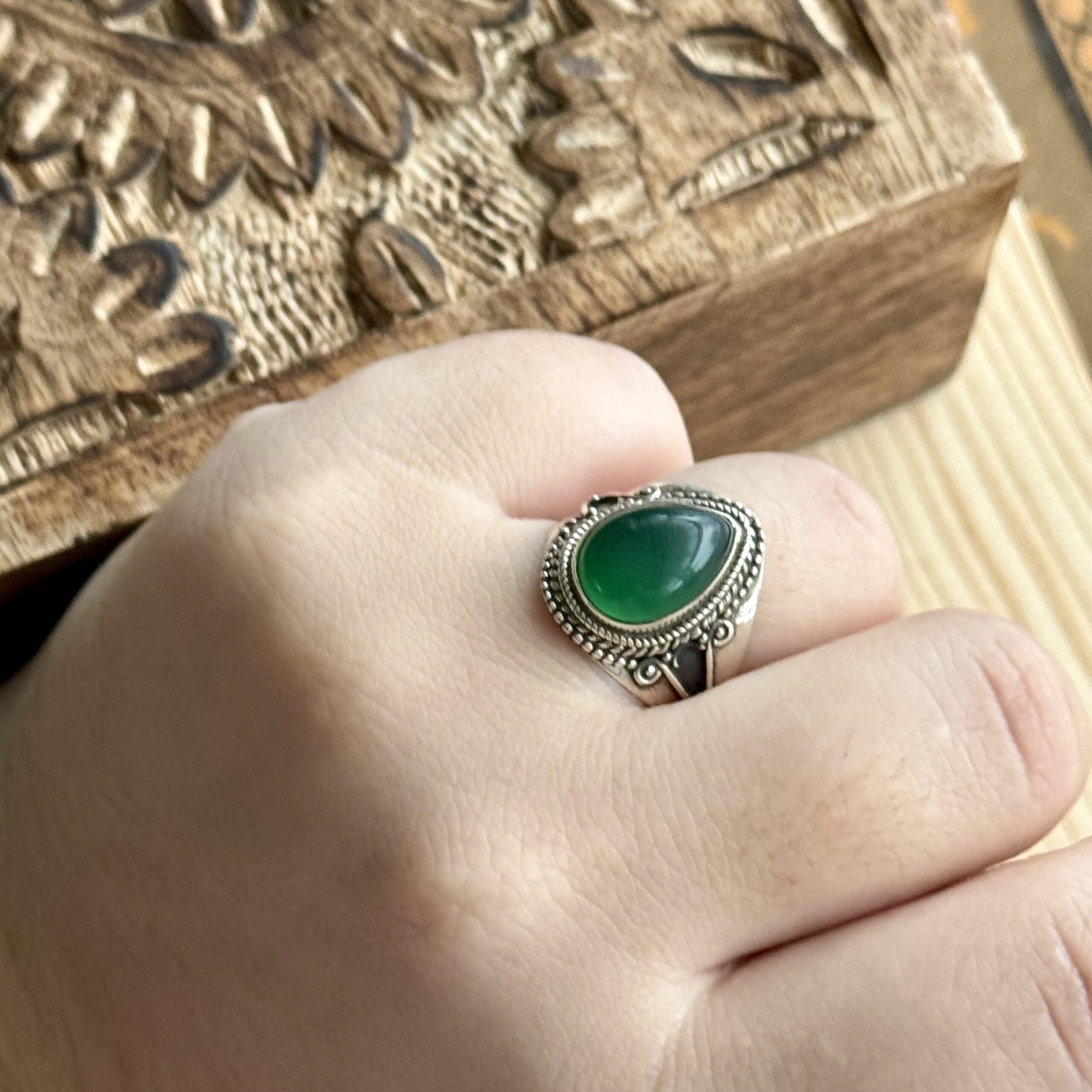 Ring | Sterling zilver & groene chalcedoon | maat 19,25 image 4