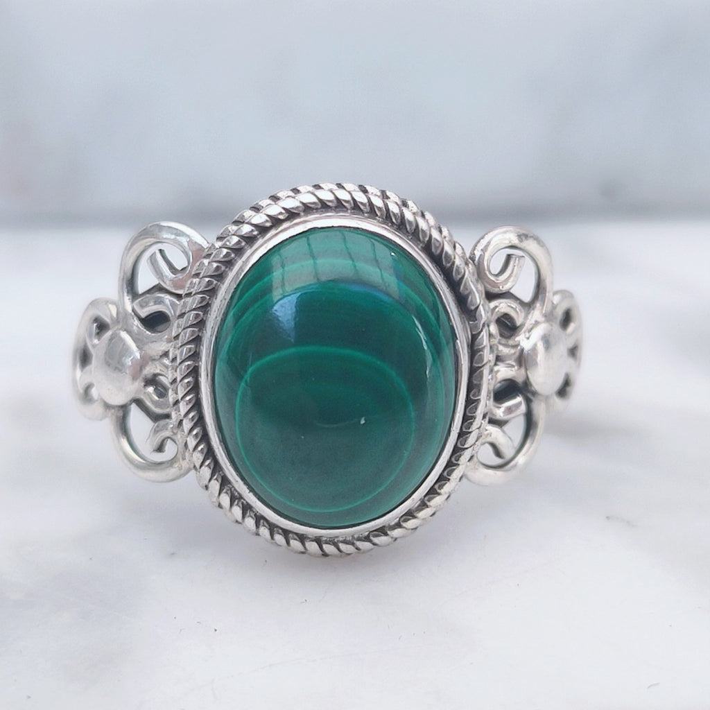 Ring | Sterling zilver & malachiet | maat 17,25 image 0
