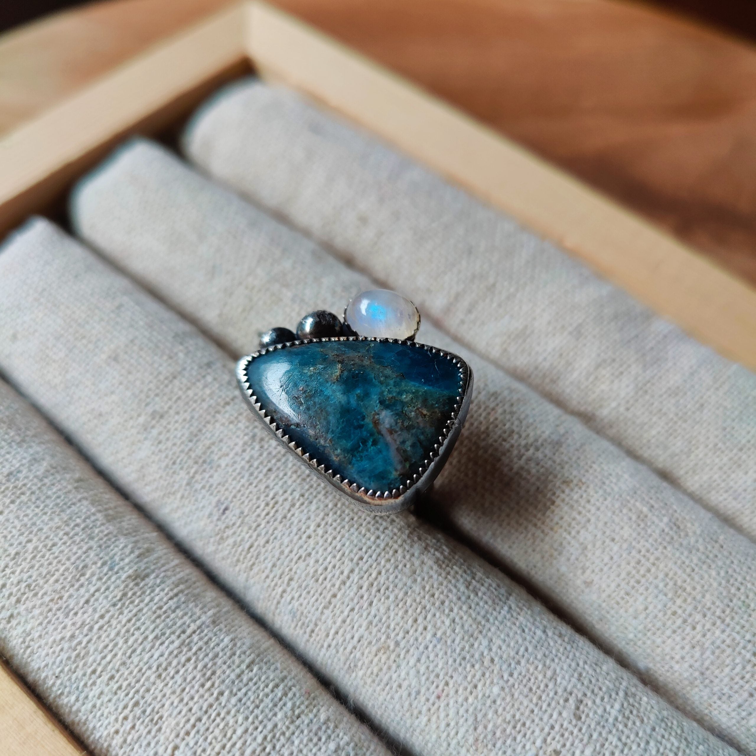 Ring | sterling zilver &amp; apatiet &amp; maansteen | maat 18,75 | BY AIS image 3
