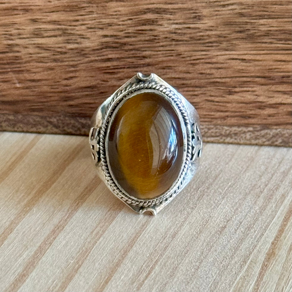 Ring | Sterling zilver & tijgeroog | maat 18,5 image 1