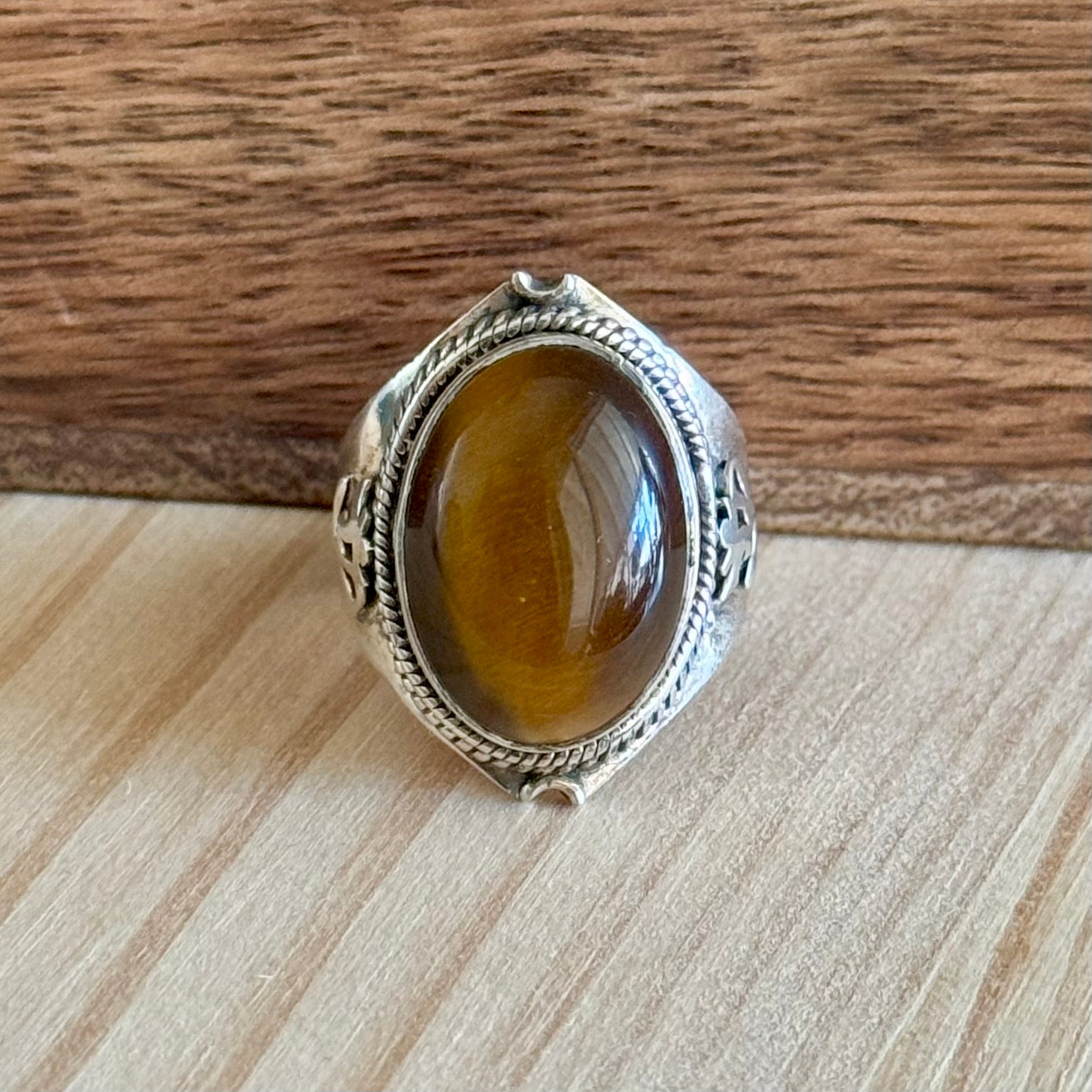 Ring | Sterling zilver & tijgeroog | maat 18,5 image 1