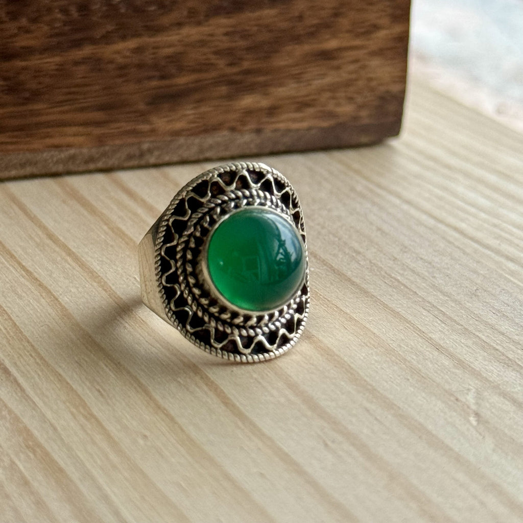 Ring | Sterling zilver & groene chalcedoon | maat 17 image 1