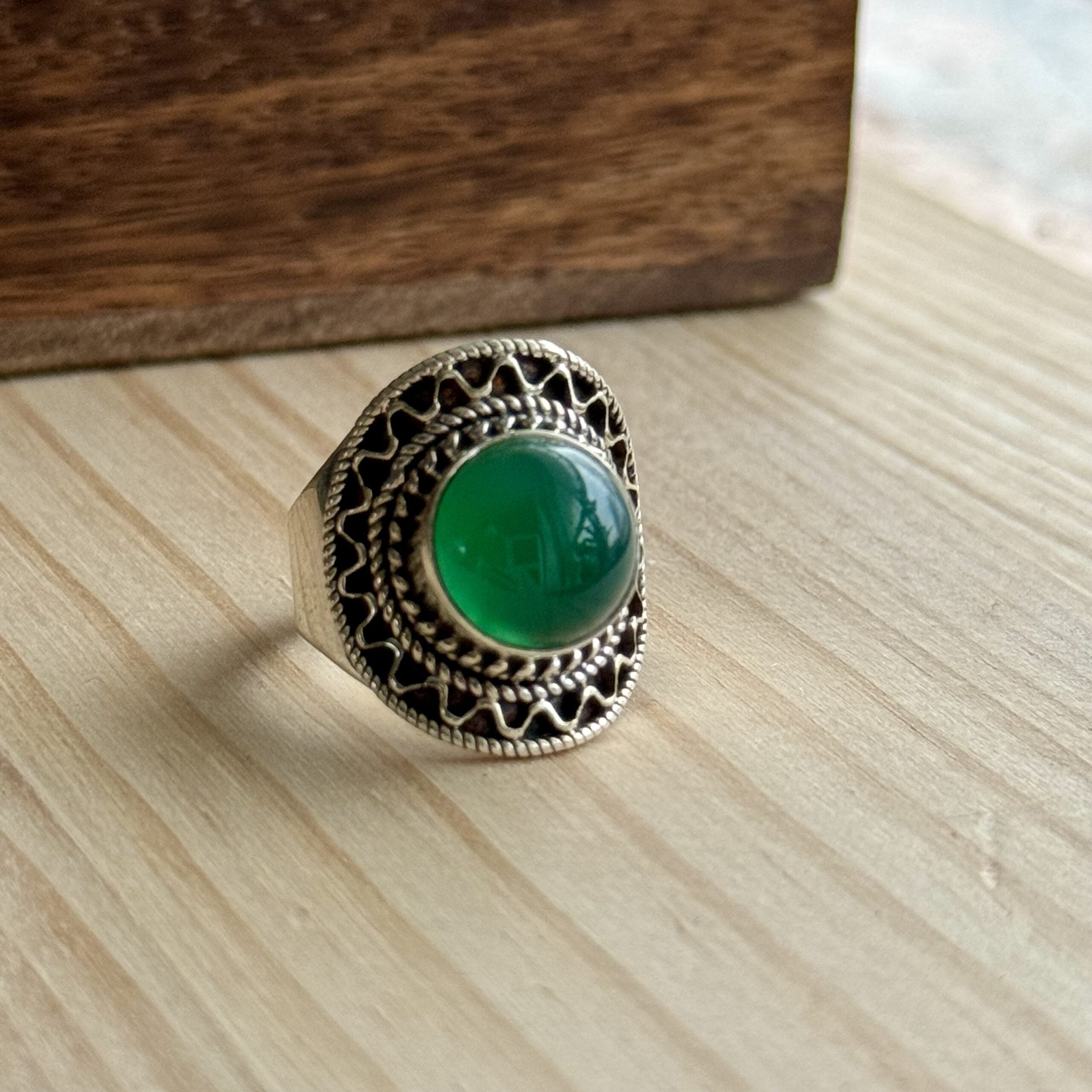 Ring | Sterling zilver & groene chalcedoon | maat 17 image 1