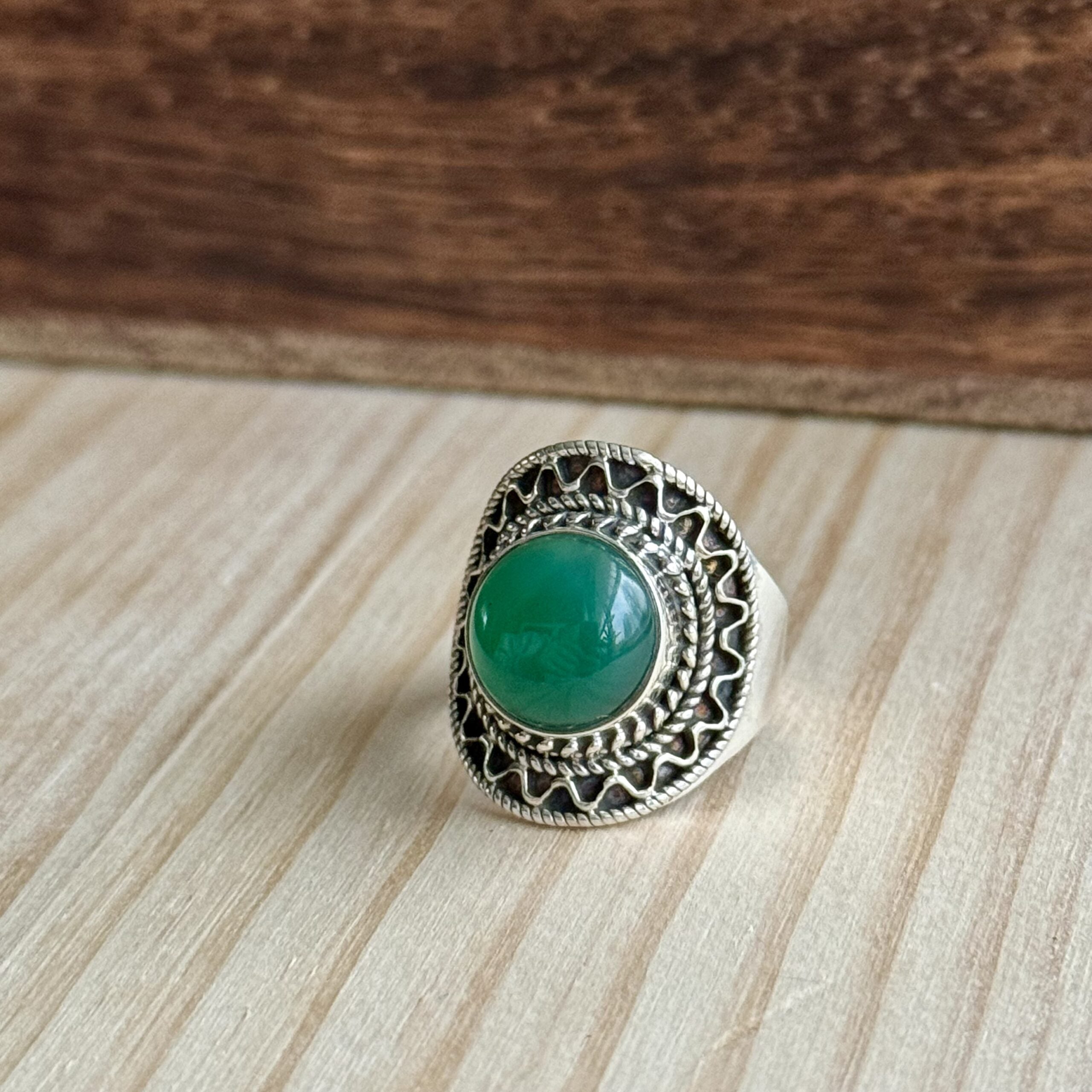 Ring | Sterling zilver & groene chalcedoon | maat 17 image 2